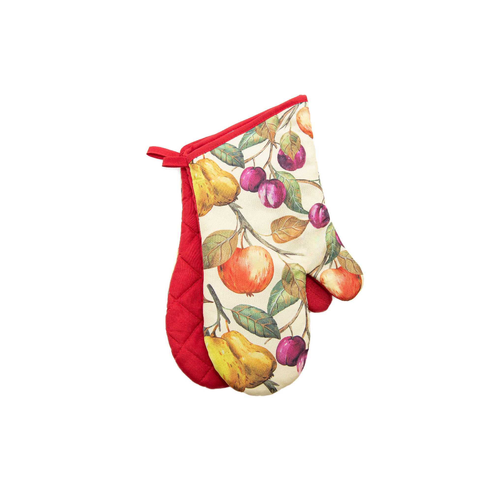 Apple & Pear Print Quilted Oven Mitts – Set of 2 - Set of 2