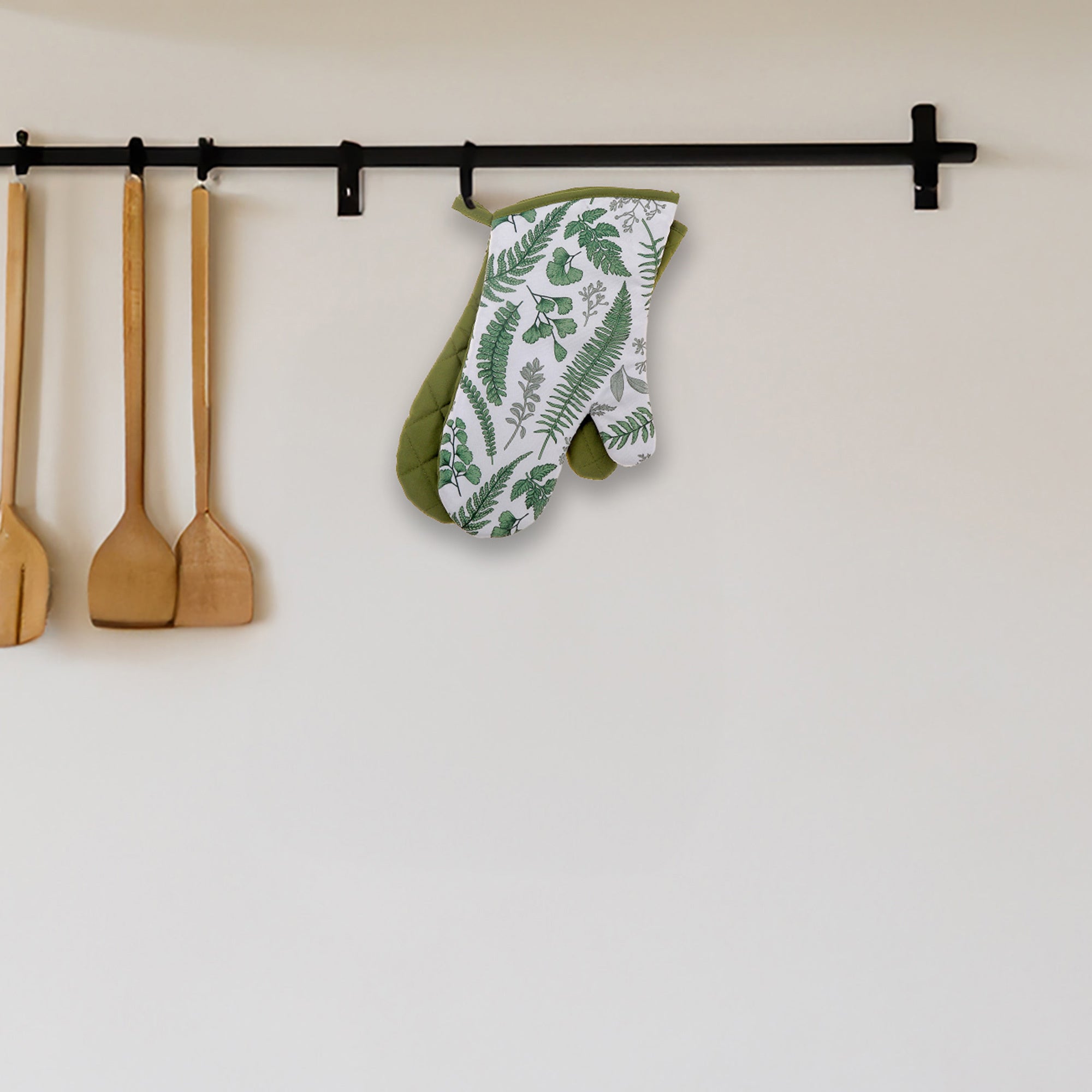 Oven Mitts 2 Pcs Fern Leaves Design, Heat Resistant Kitchen Gloves, Set of 2