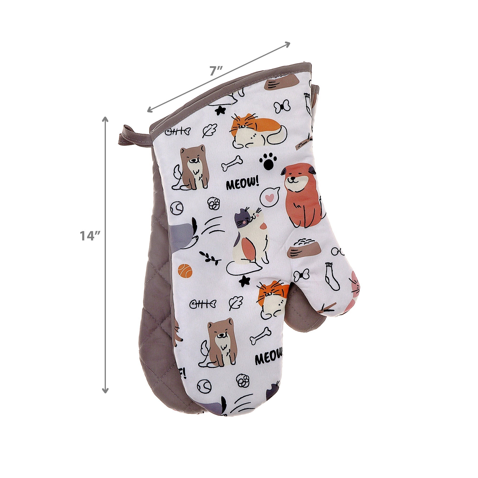 Oven Mitts 2 Pcs Dog and Cat Print, Heat Resistant Kitchen Gloves, Set of 2