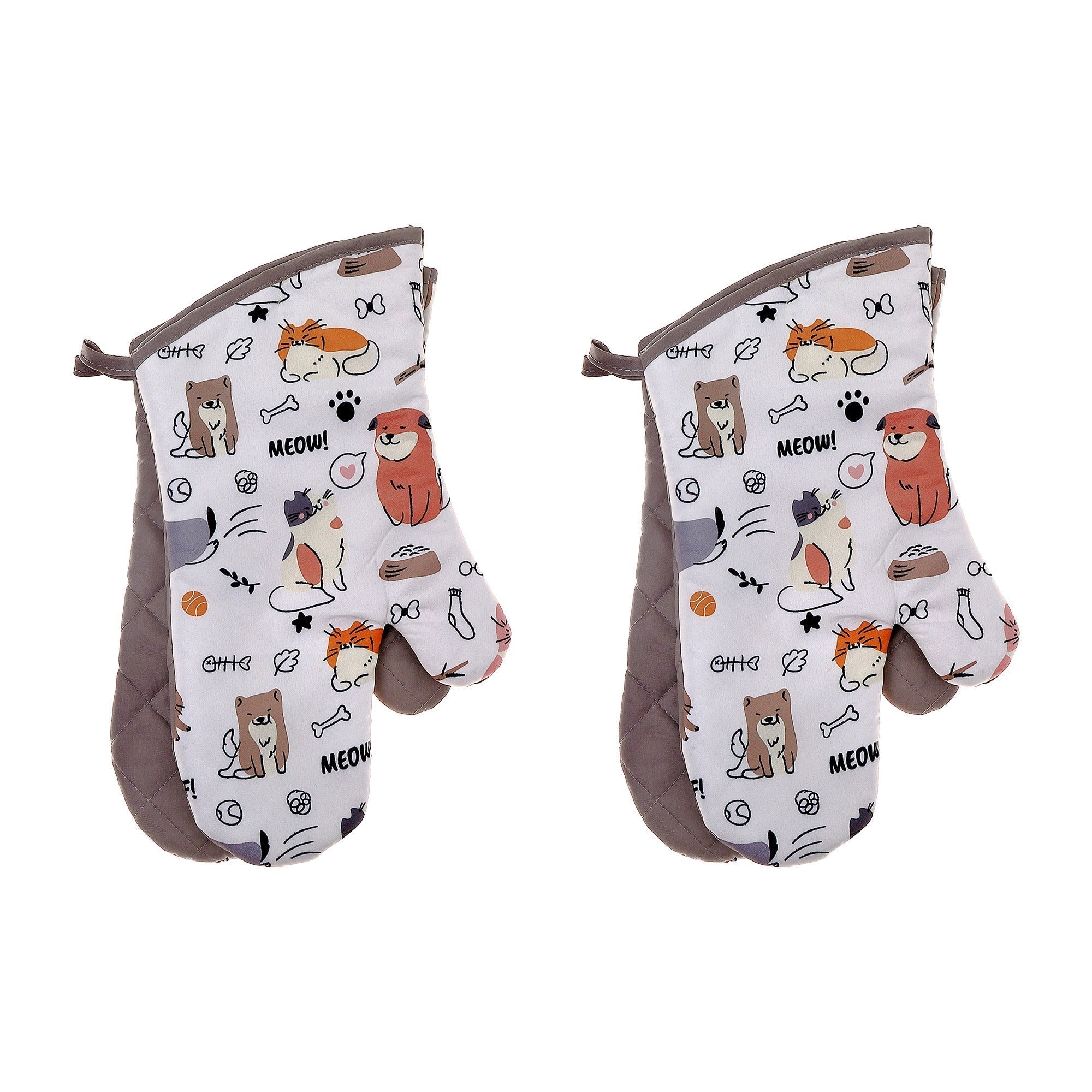 Oven Mitts 2 Pcs Dog and Cat Print, Heat Resistant Kitchen Gloves, Set of 2