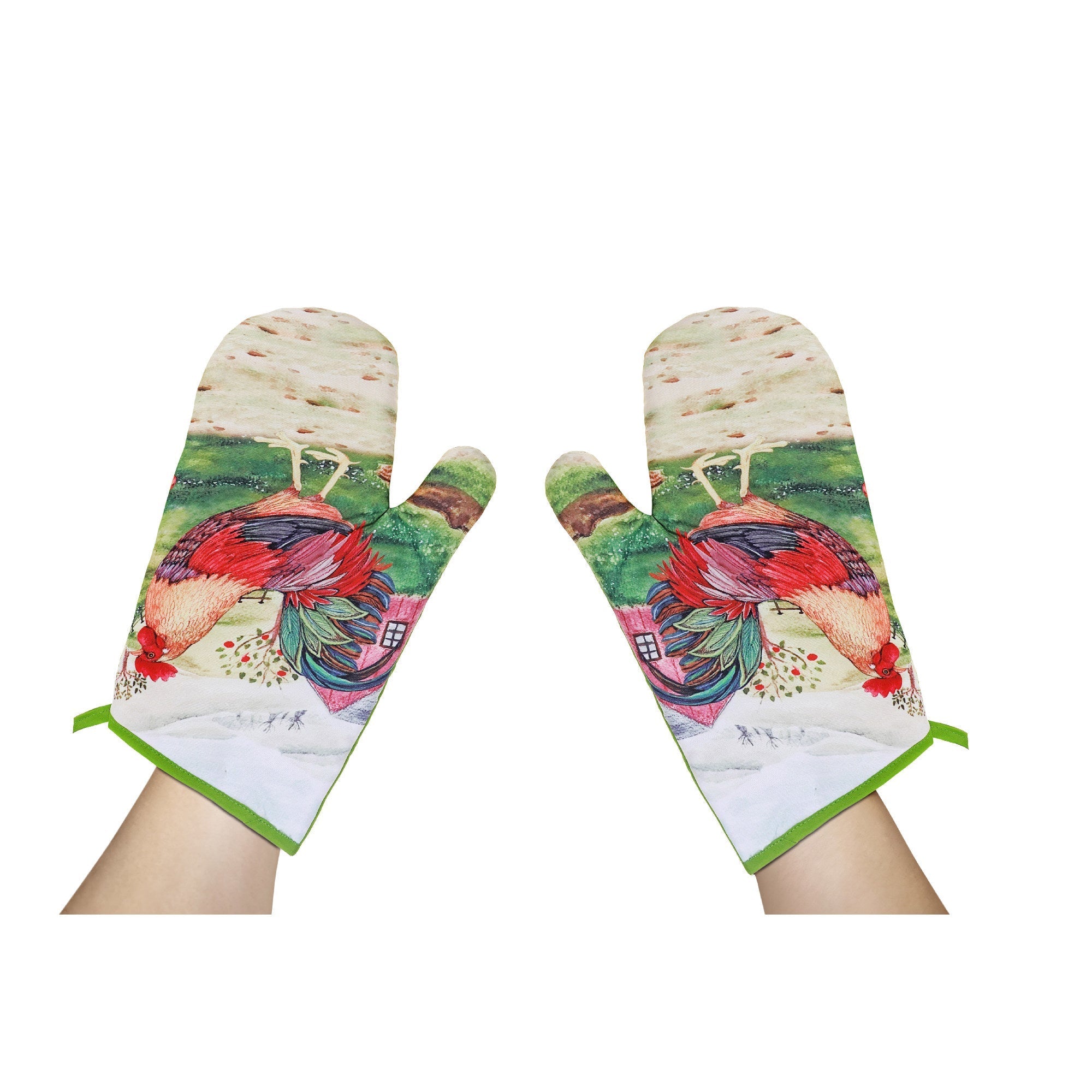Oven Mitts 2Pc Roosters Design Set Of 2, Heat Resistant Kitchen Gloves