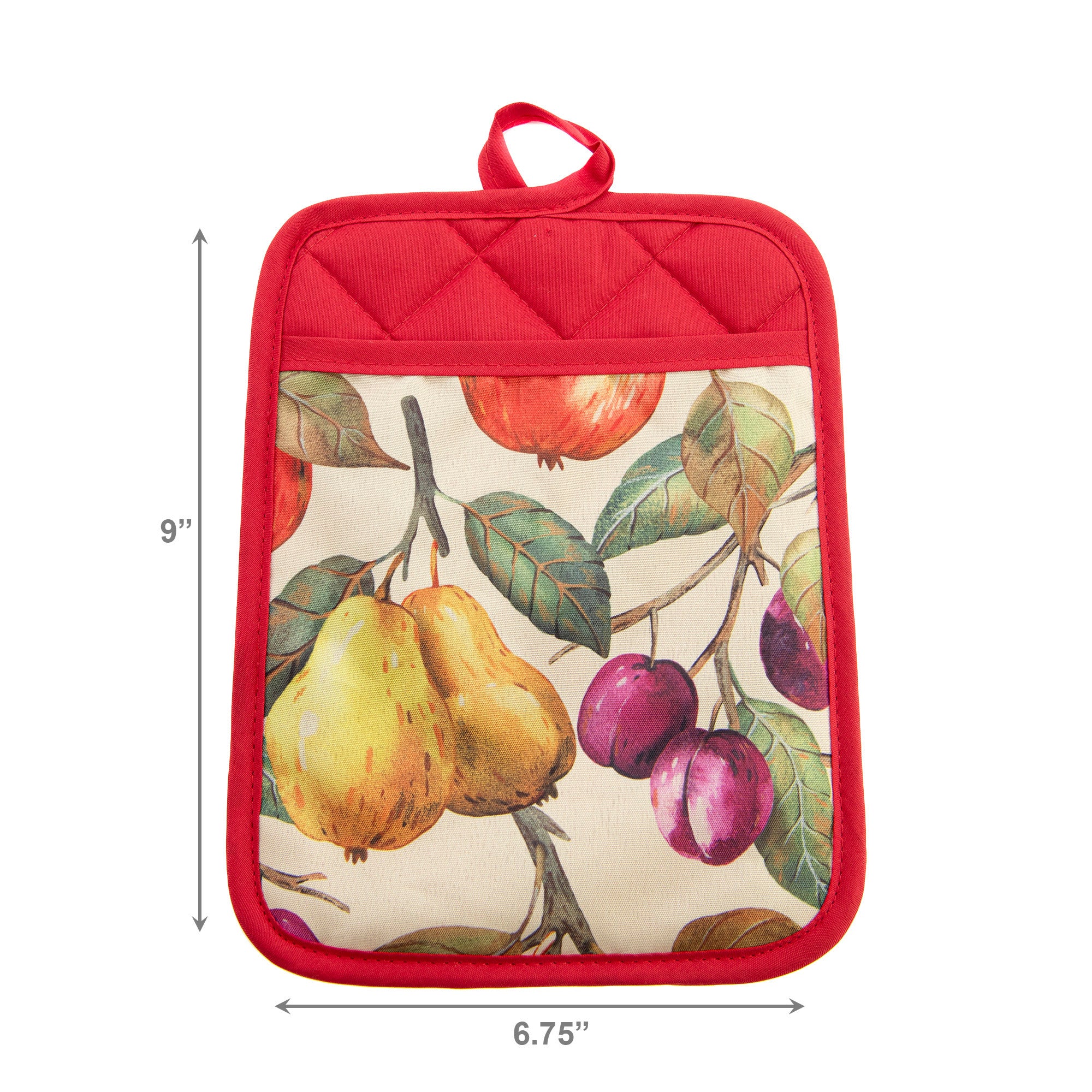 Apple & Pear Print Quilted Pot Holder with Pocket - Set of 6