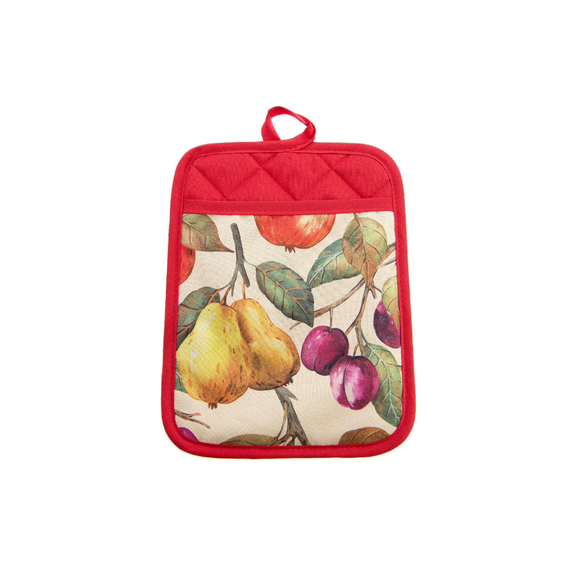 Apple & Pear Print Quilted Pot Holder with Pocket - Set of 6