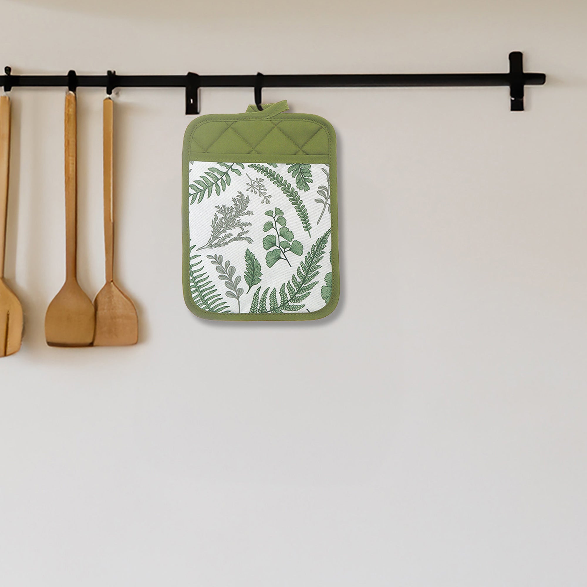 Pot Holder with Pocket Fern Leaves Design, Heat Resistant Kitchen Accessory, Set of 6
