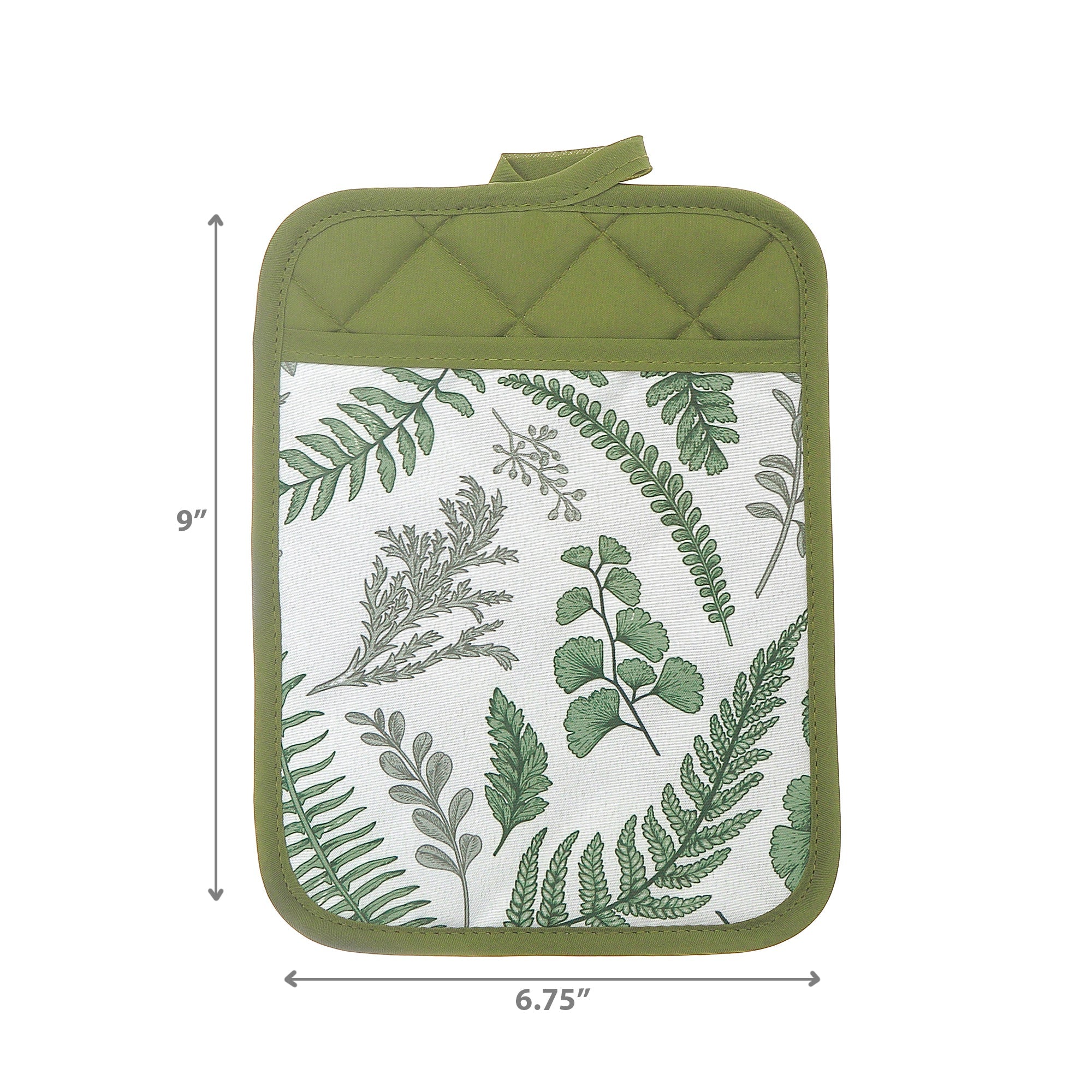 Pot Holder with Pocket Fern Leaves Design, Heat Resistant Kitchen Accessory, Set of 6