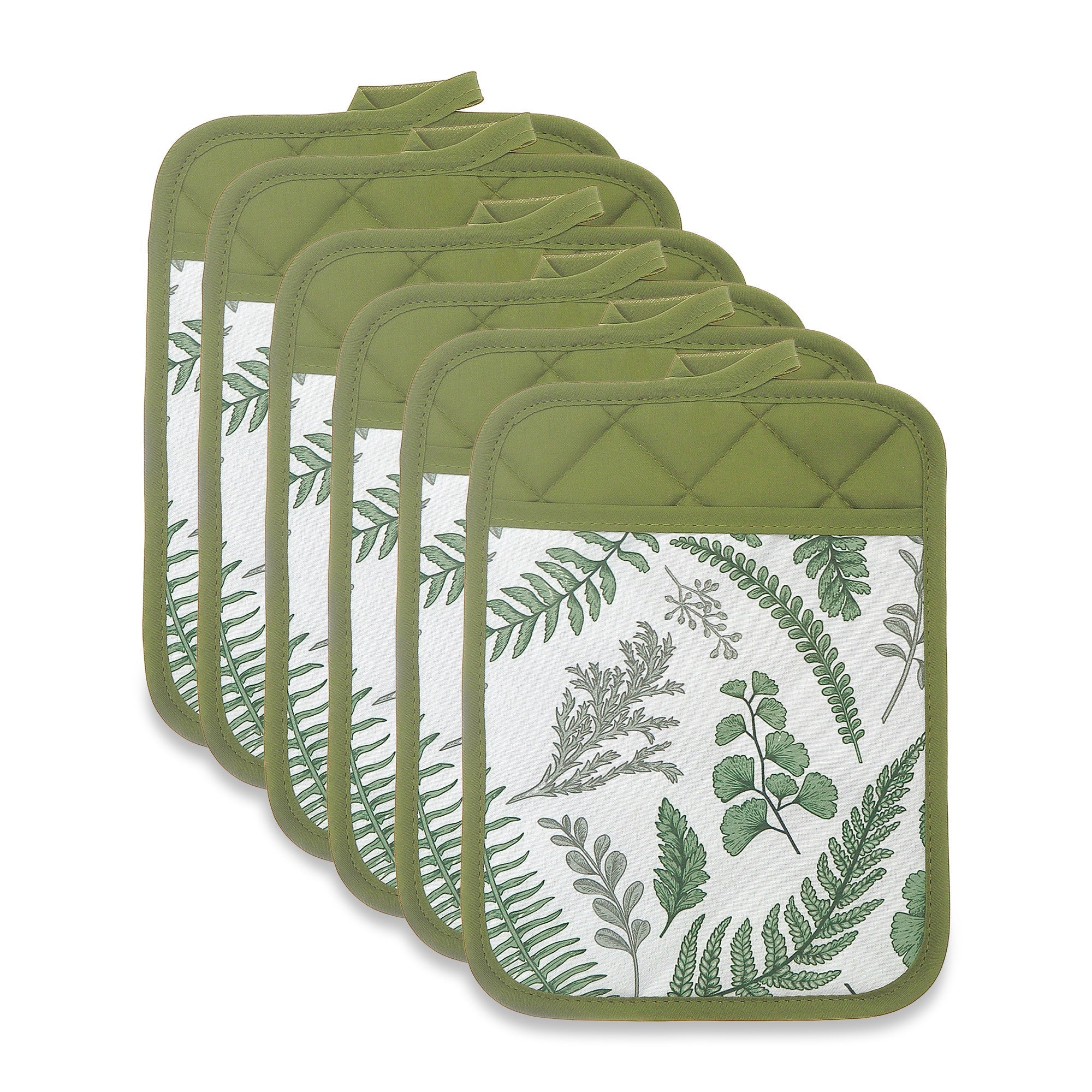 Pot Holder with Pocket Fern Leaves Design, Heat Resistant Kitchen Accessory, Set of 6