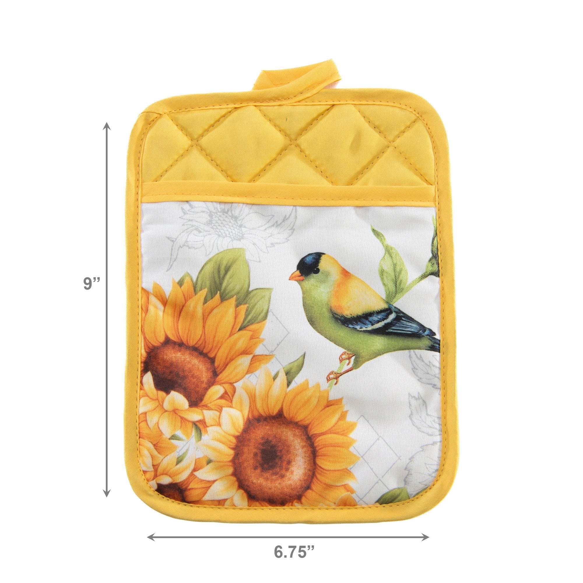 Finch on Sunflower Decorative Pot Holder with Pocket - Set of 6