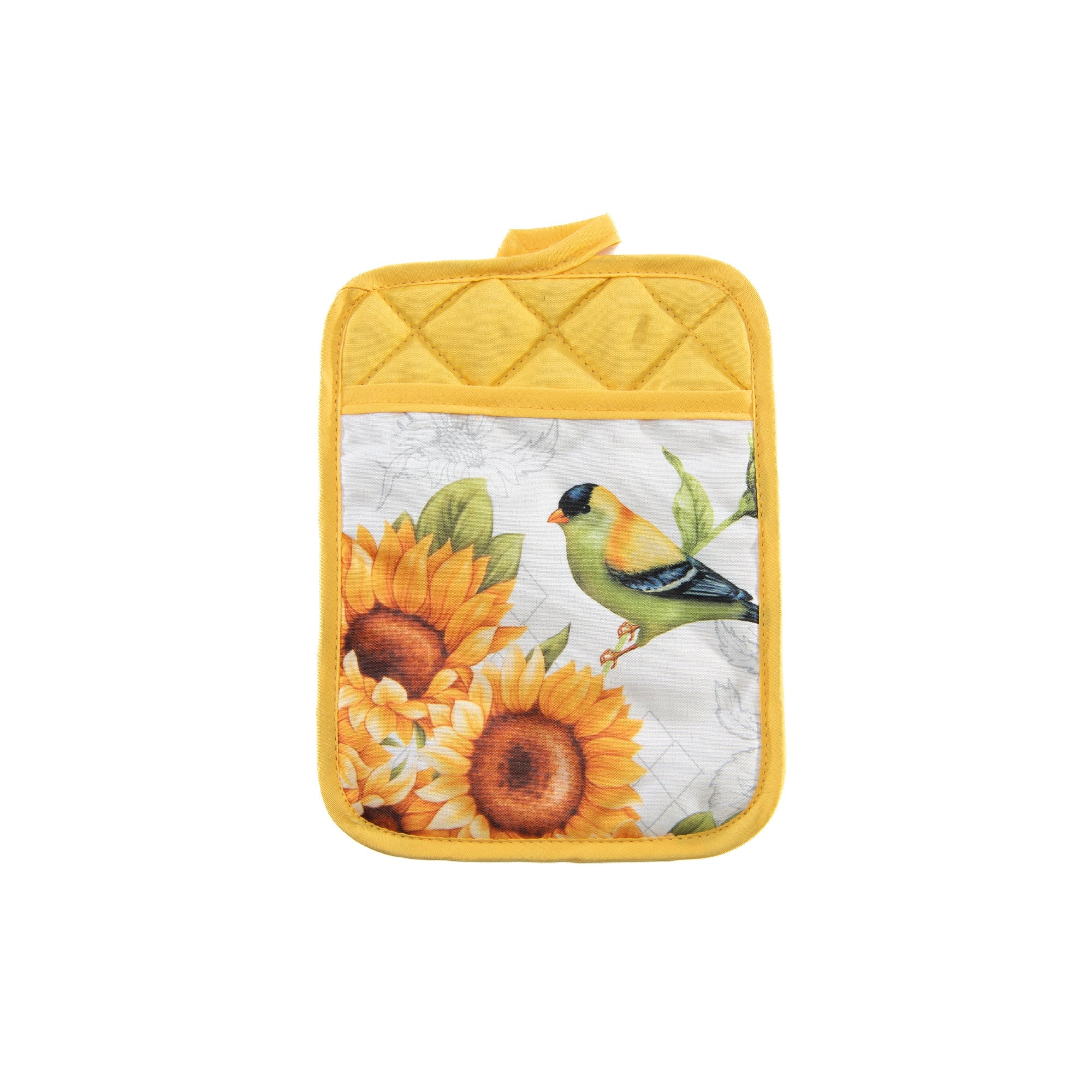 Finch on Sunflower Decorative Pot Holder with Pocket - Set of 6