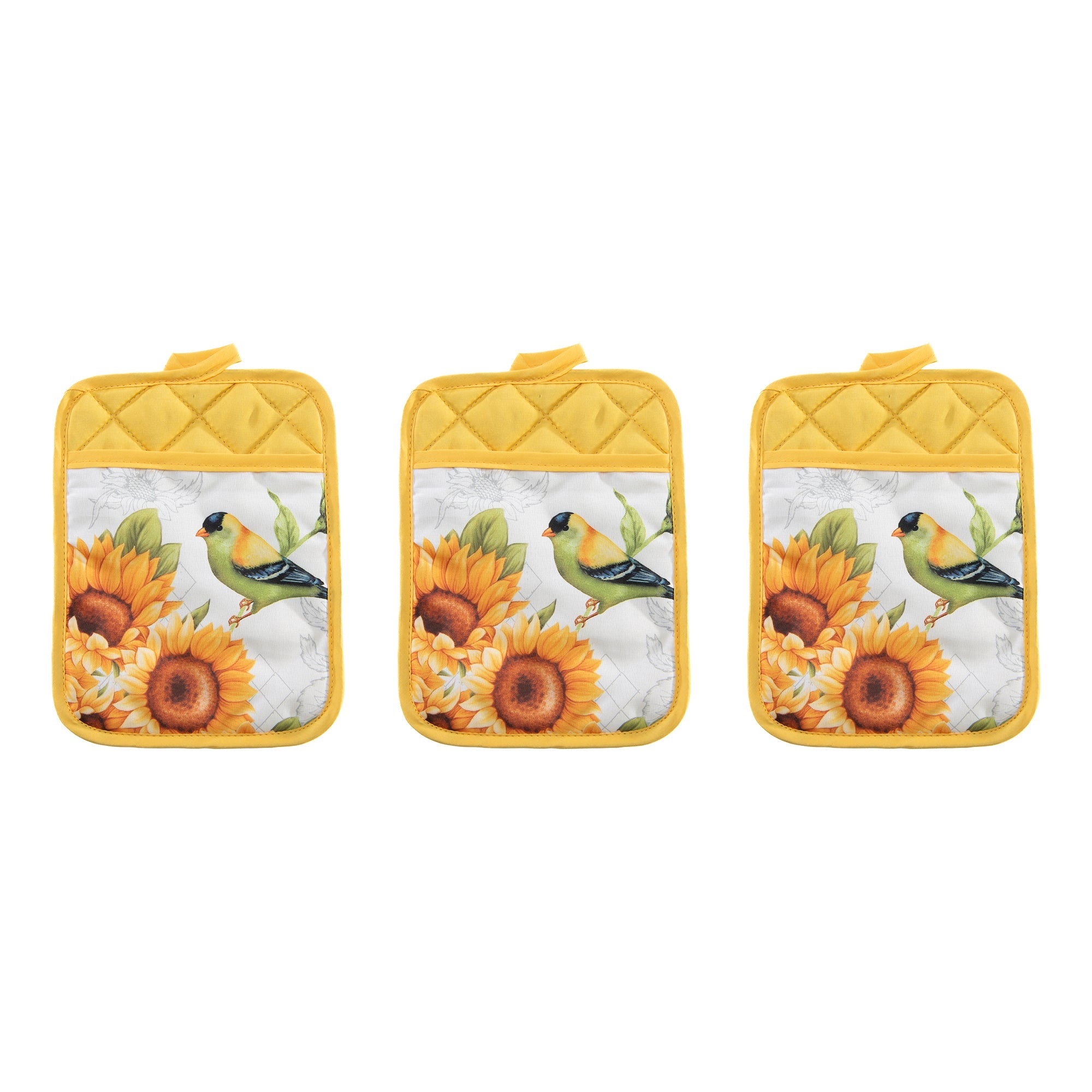 Finch on Sunflower Decorative Pot Holder with Pocket - Set of 6