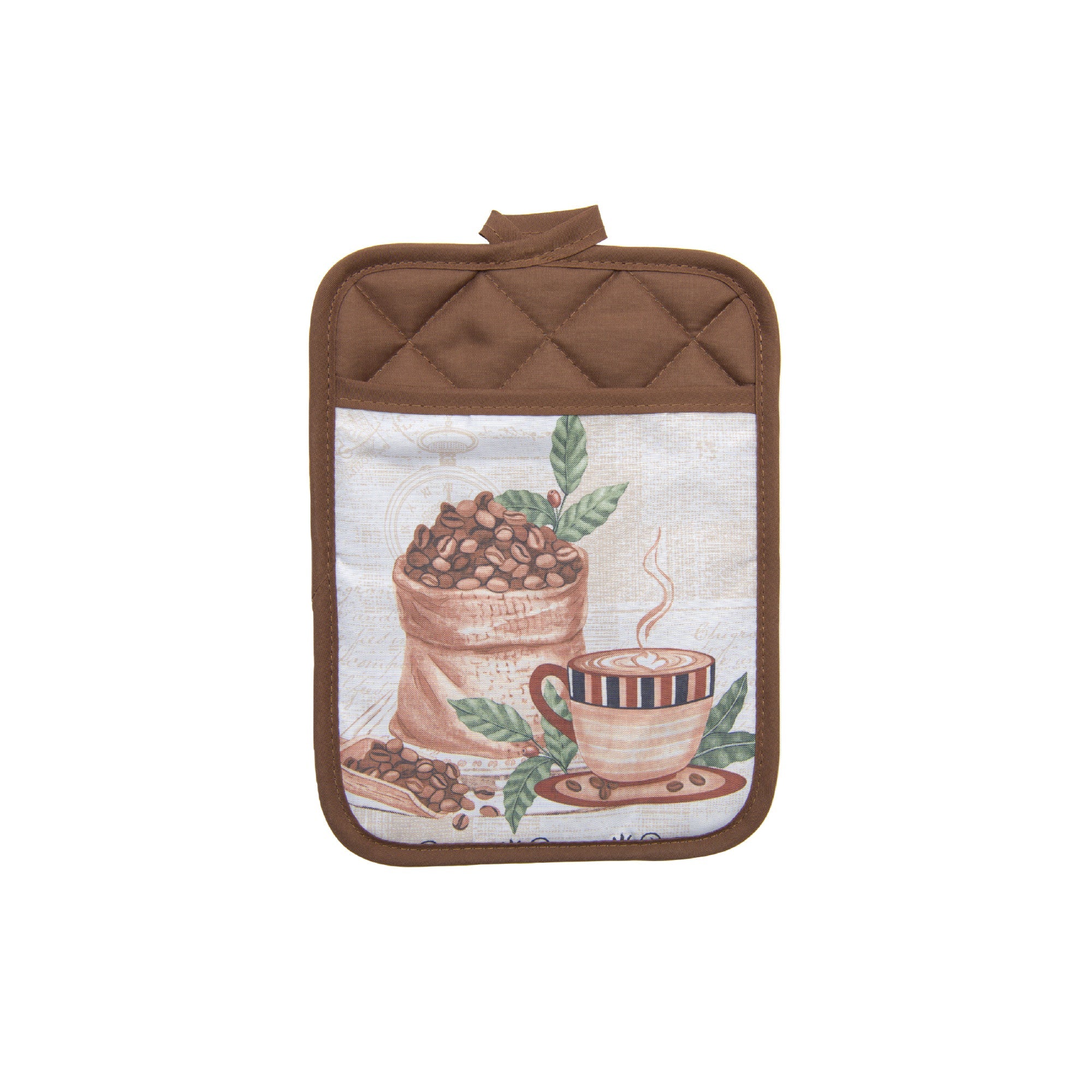 Coffee Bean Print Quilted Pot Holder with Pocket - Set of 6