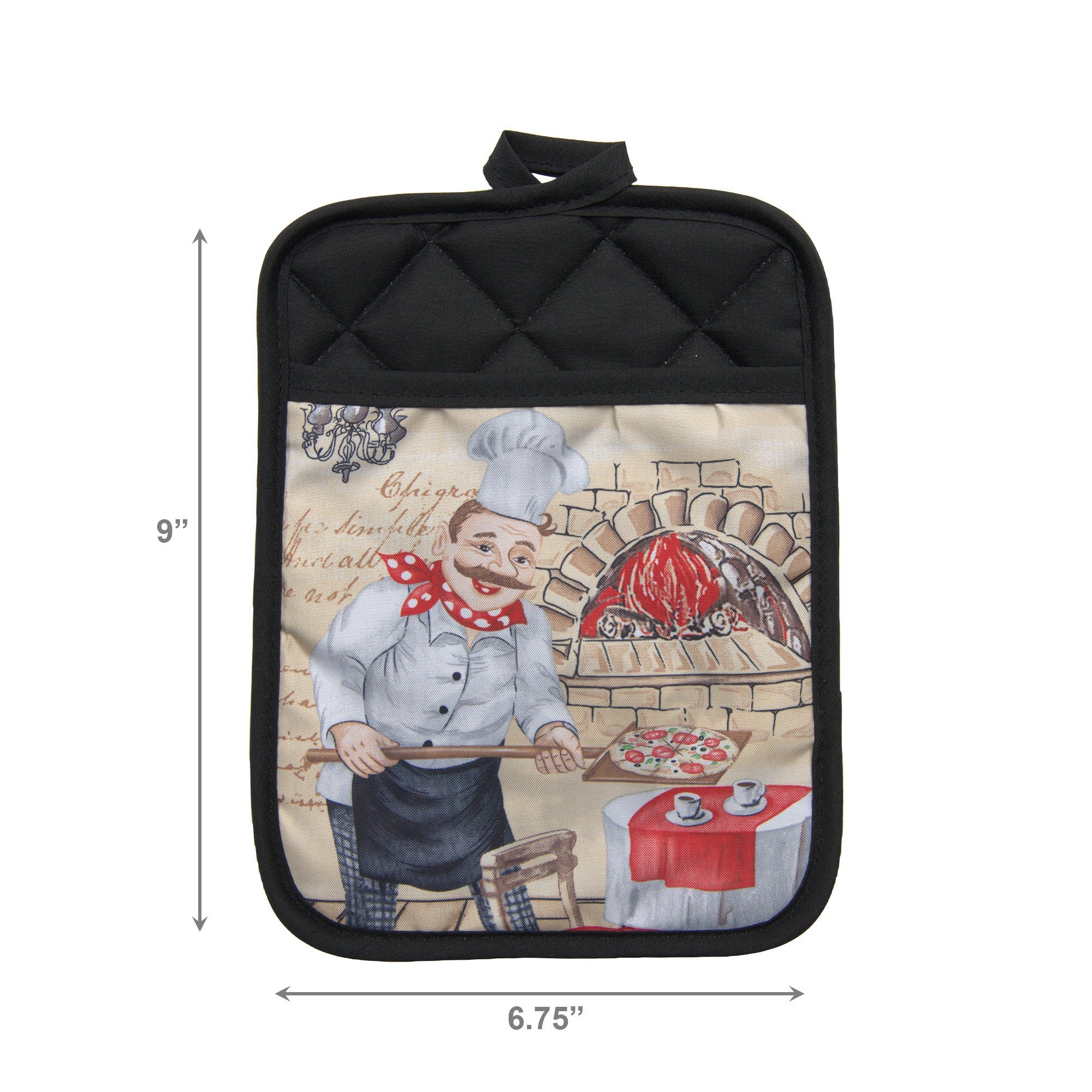 Chef Serving Pizza Novelty Pot Holder with Pocket - Set of 6