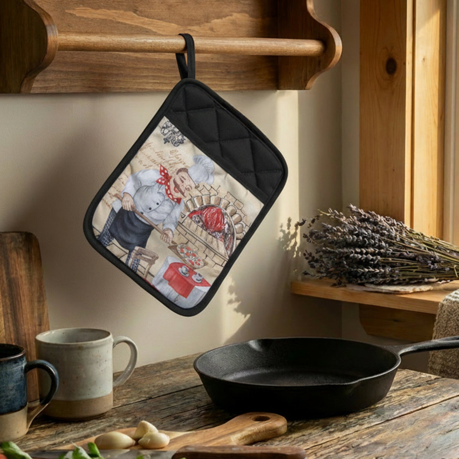 Chef Serving Pizza Novelty Pot Holder with Pocket - Set of 6