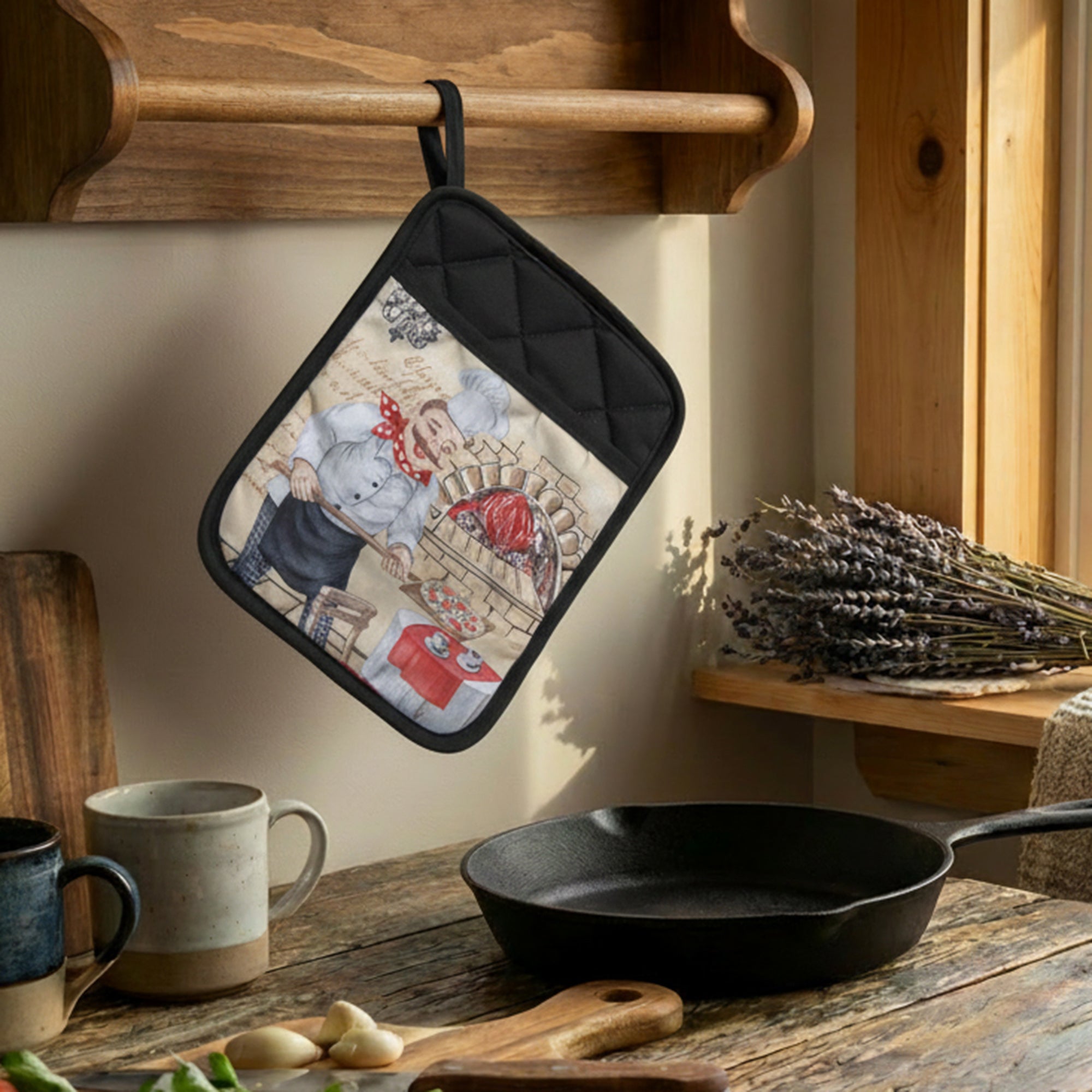 Chef Serving Pizza Novelty Pot Holder with Pocket - Set of 6