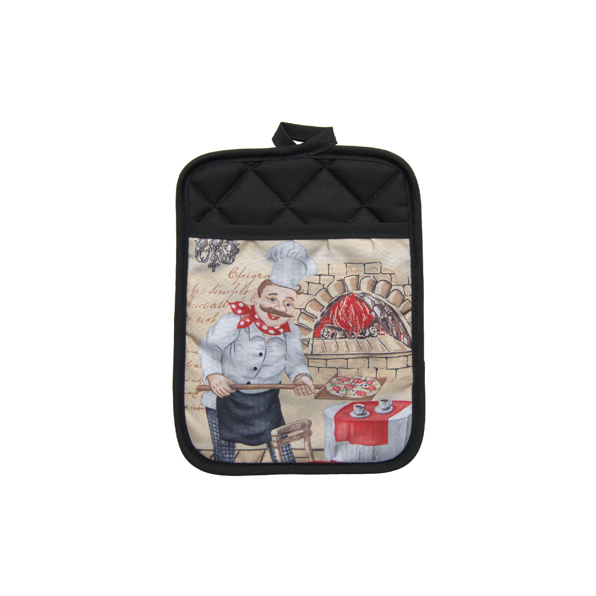 Chef Serving Pizza Novelty Pot Holder with Pocket - Set of 6
