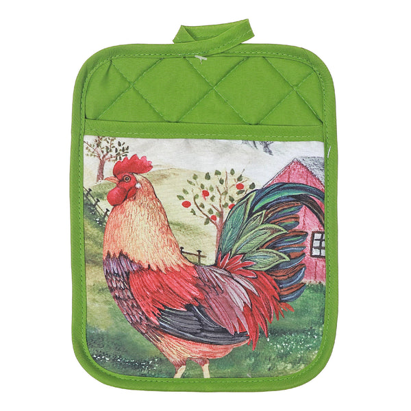 Pot Holder With Pocket Roosters - Set of 6