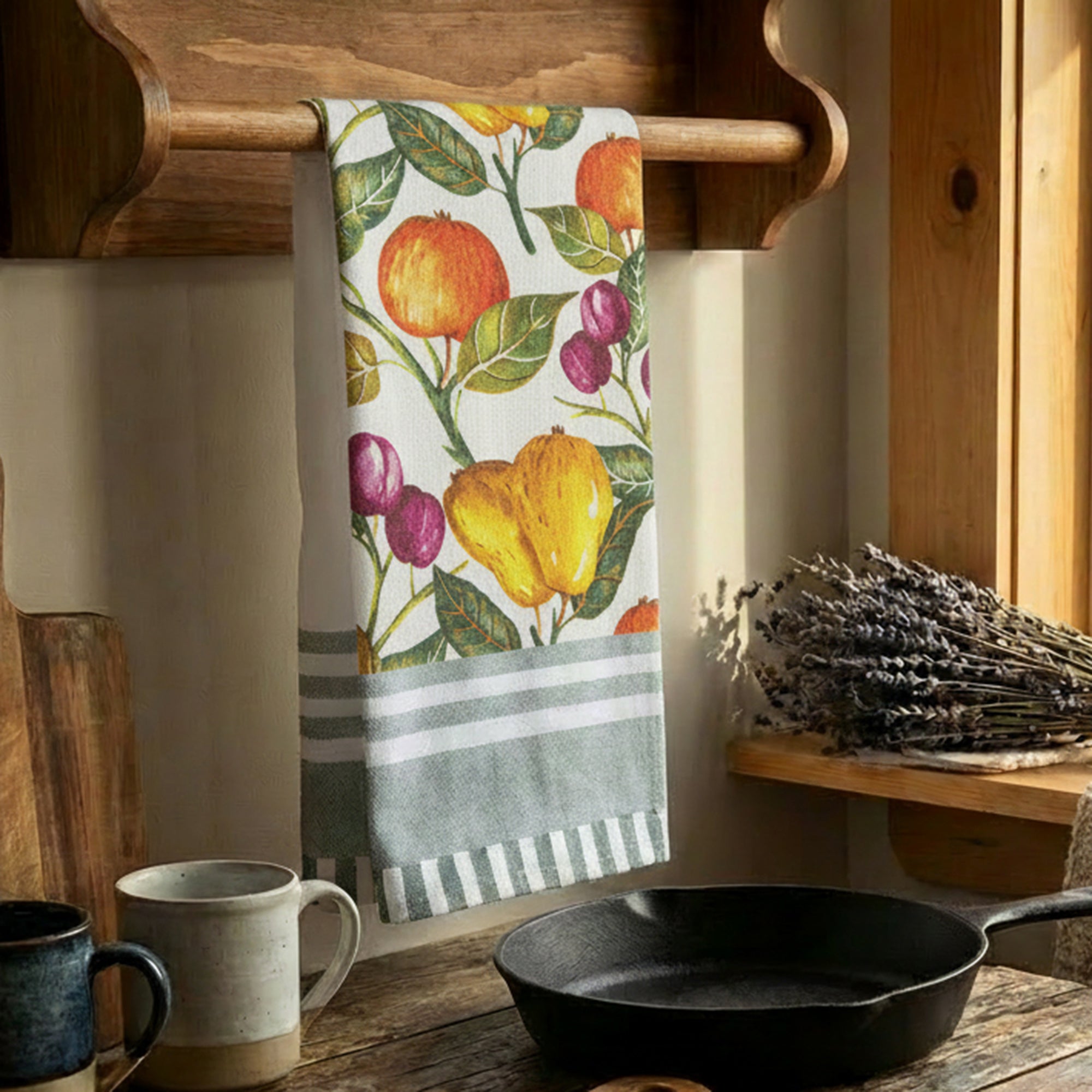 Apple & Pear Print Kitchen Hand Towel - Set of 6