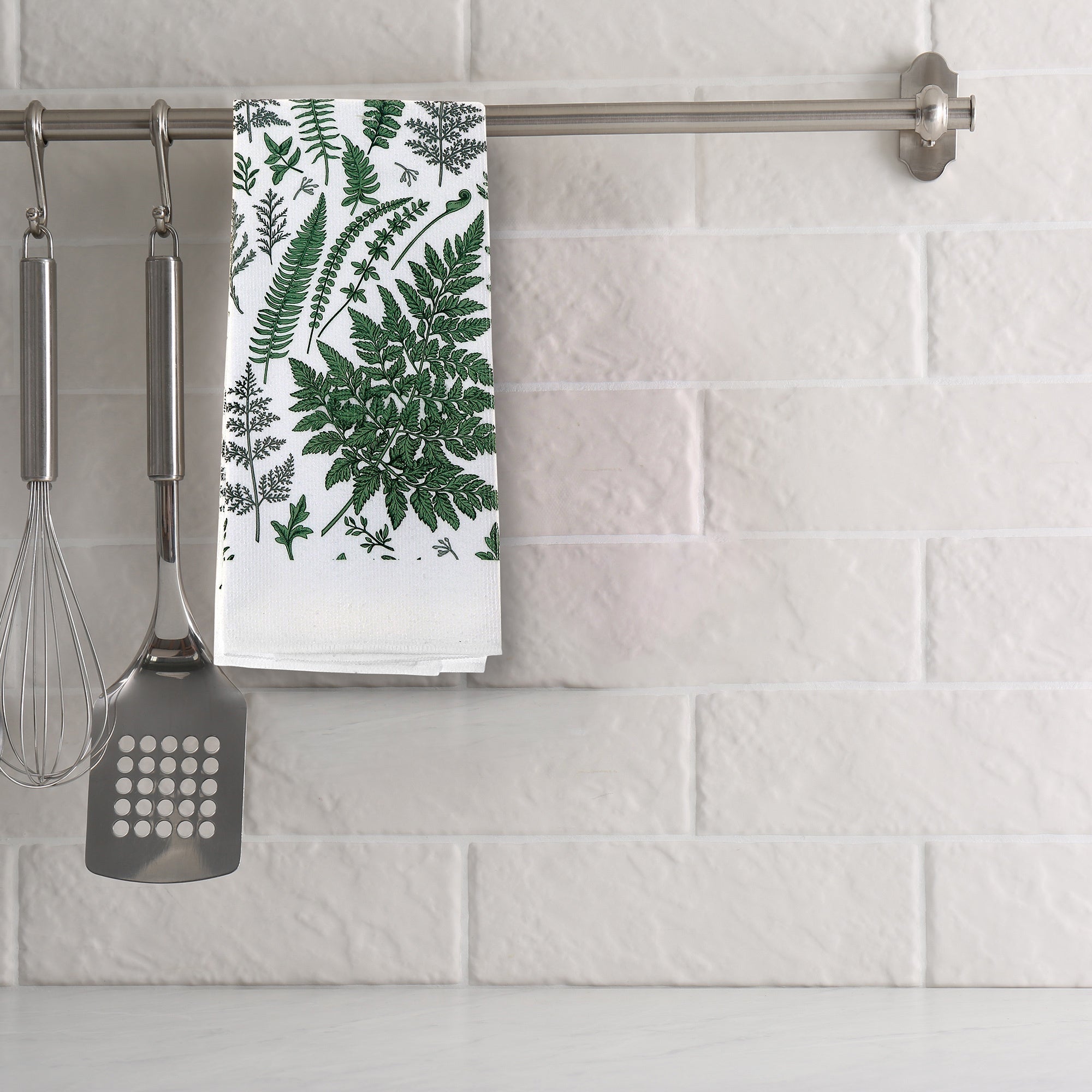 Hand Towel Fern Leaves Design, Absorbent Kitchen Dish Towel, Decorative Cotton, Set of 6