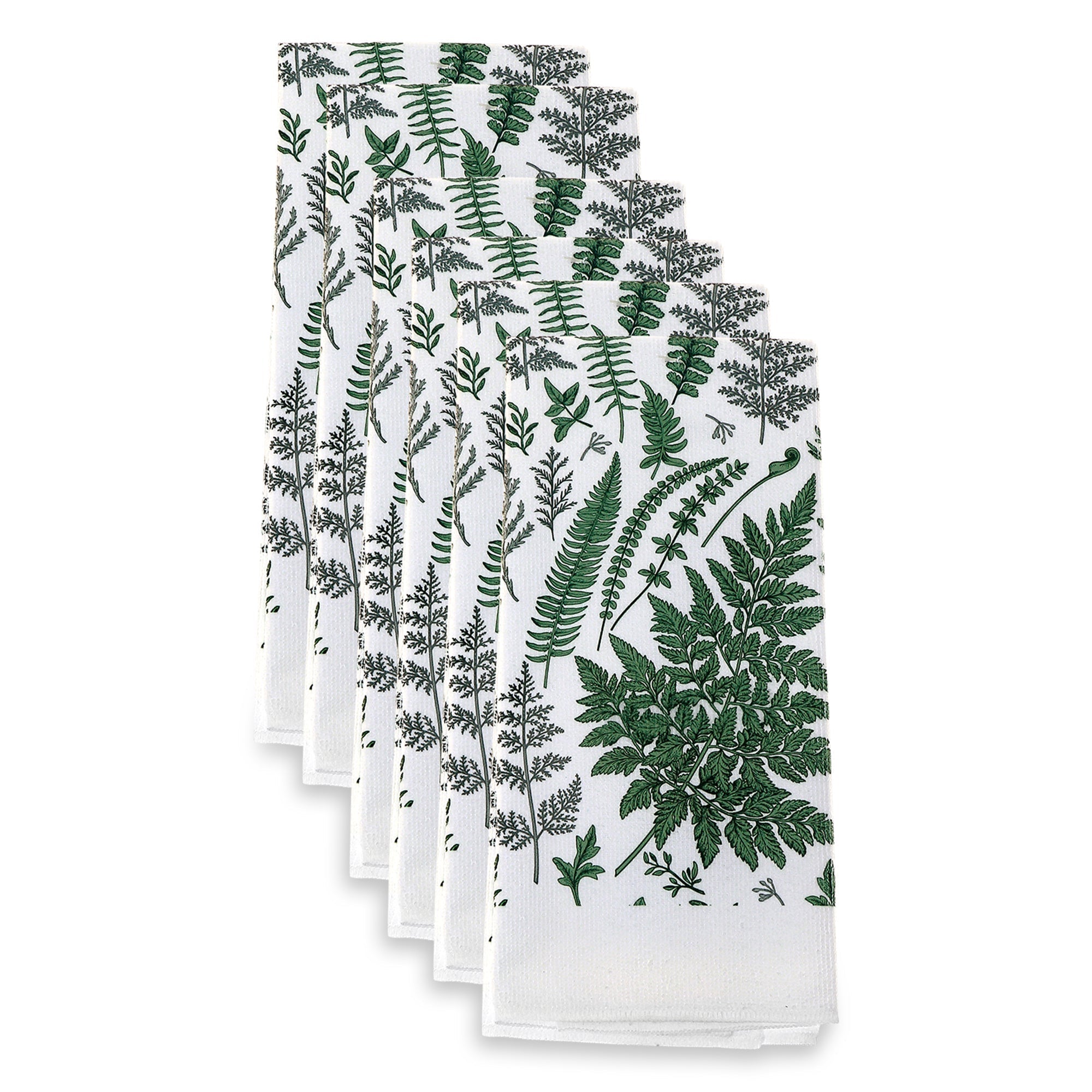 Hand Towel Fern Leaves Design, Absorbent Kitchen Dish Towel, Decorative Cotton, Set of 6