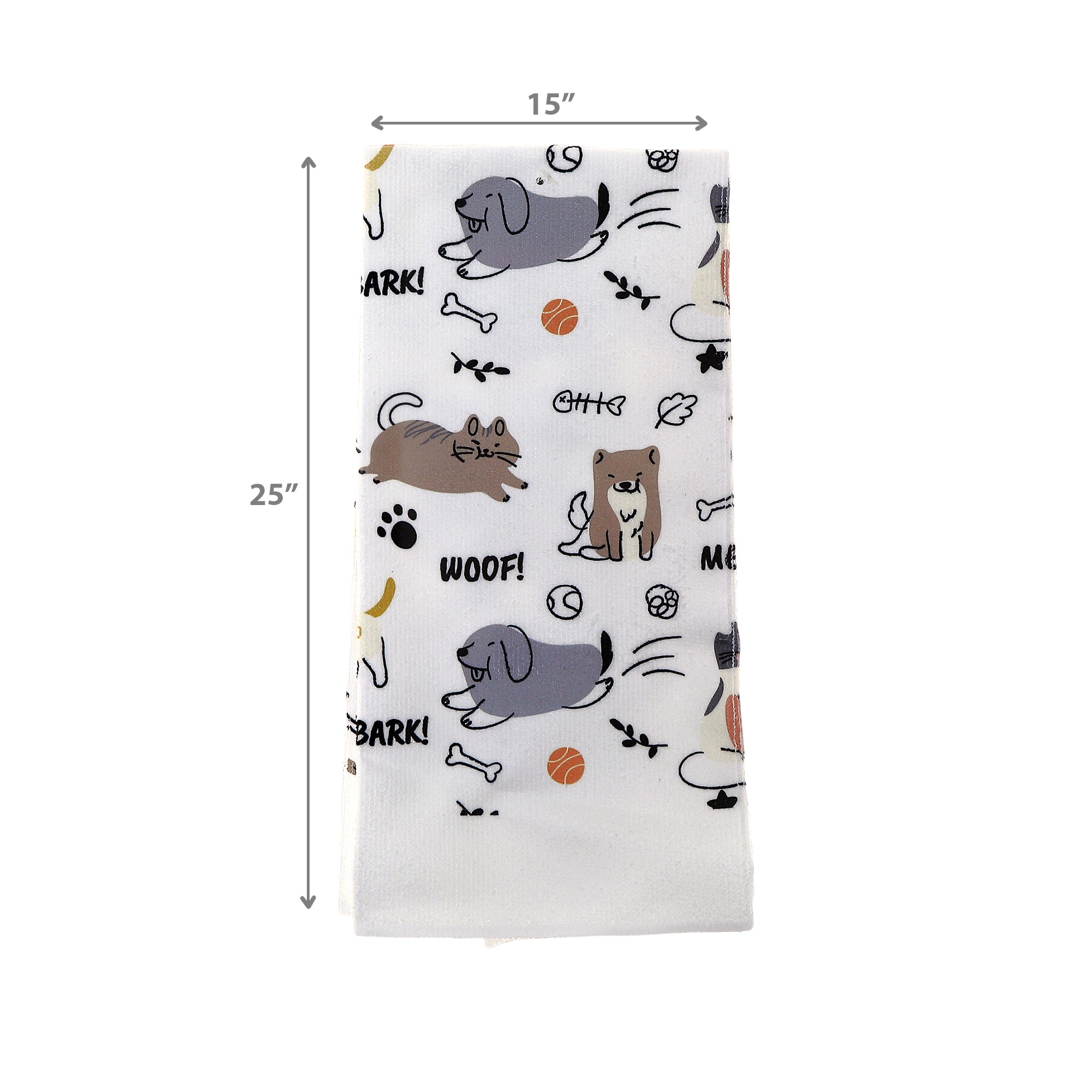 Hand Towel Dog and Cat Print, Absorbent Kitchen Dish Towel, Decorative Cotton, Set of 6