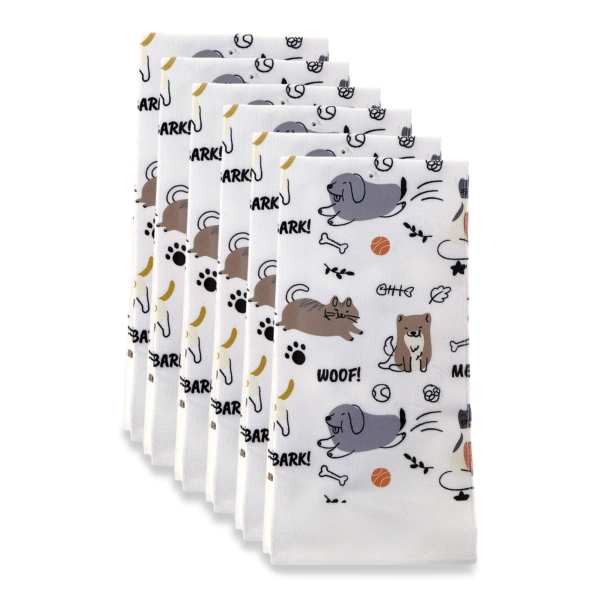 Hand Towel Dog and Cat Print, Absorbent Kitchen Dish Towel, Decorative Cotton, Set of 6