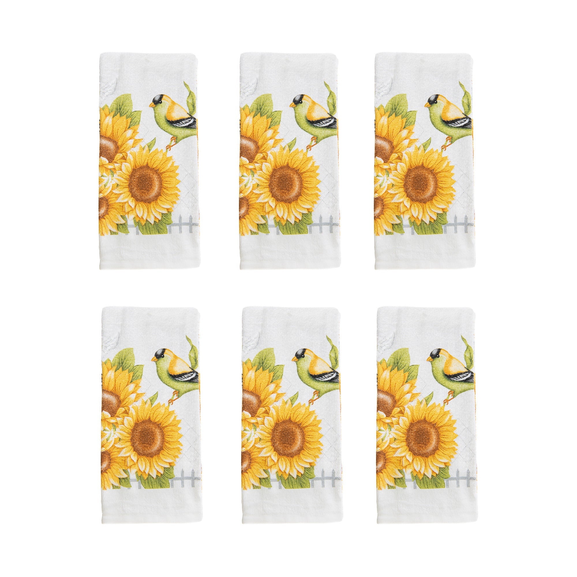Finch on Sunflower Decorative Kitchen Hand Towel - Set of 6