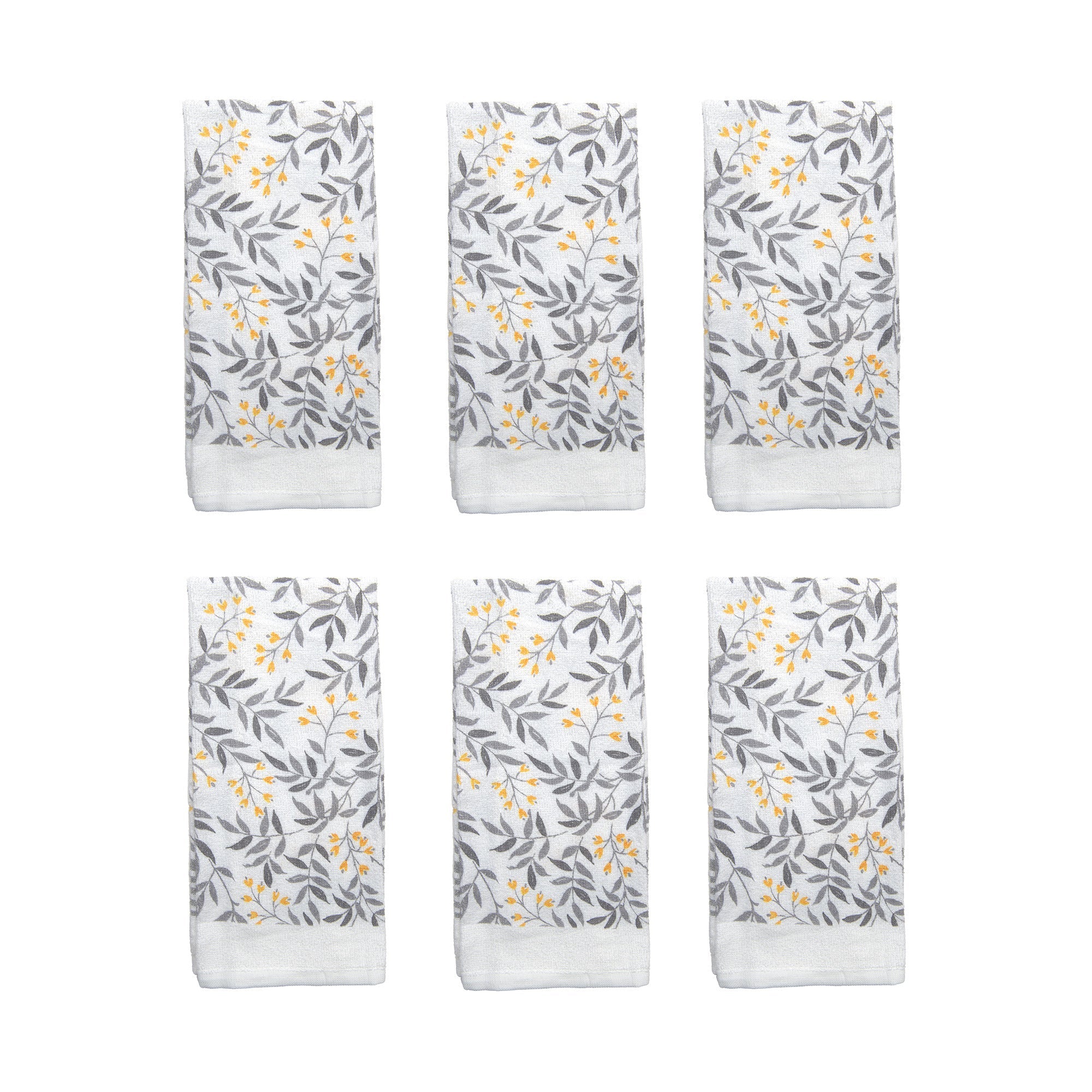 Gray Leaf Pattern Kitchen Hand Towel - Set of 6