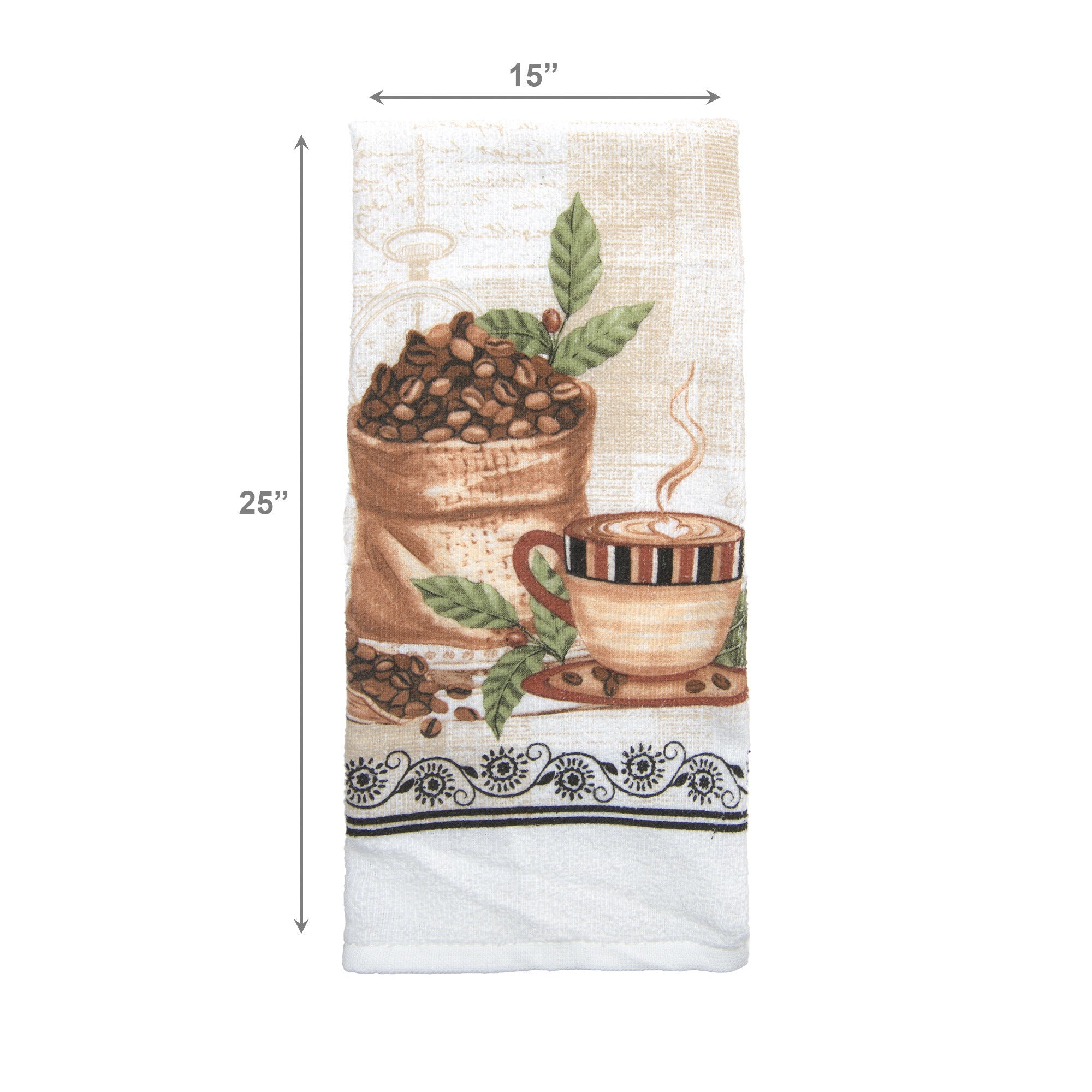 Coffee Bean Print Kitchen Hand Towel - Set of 6