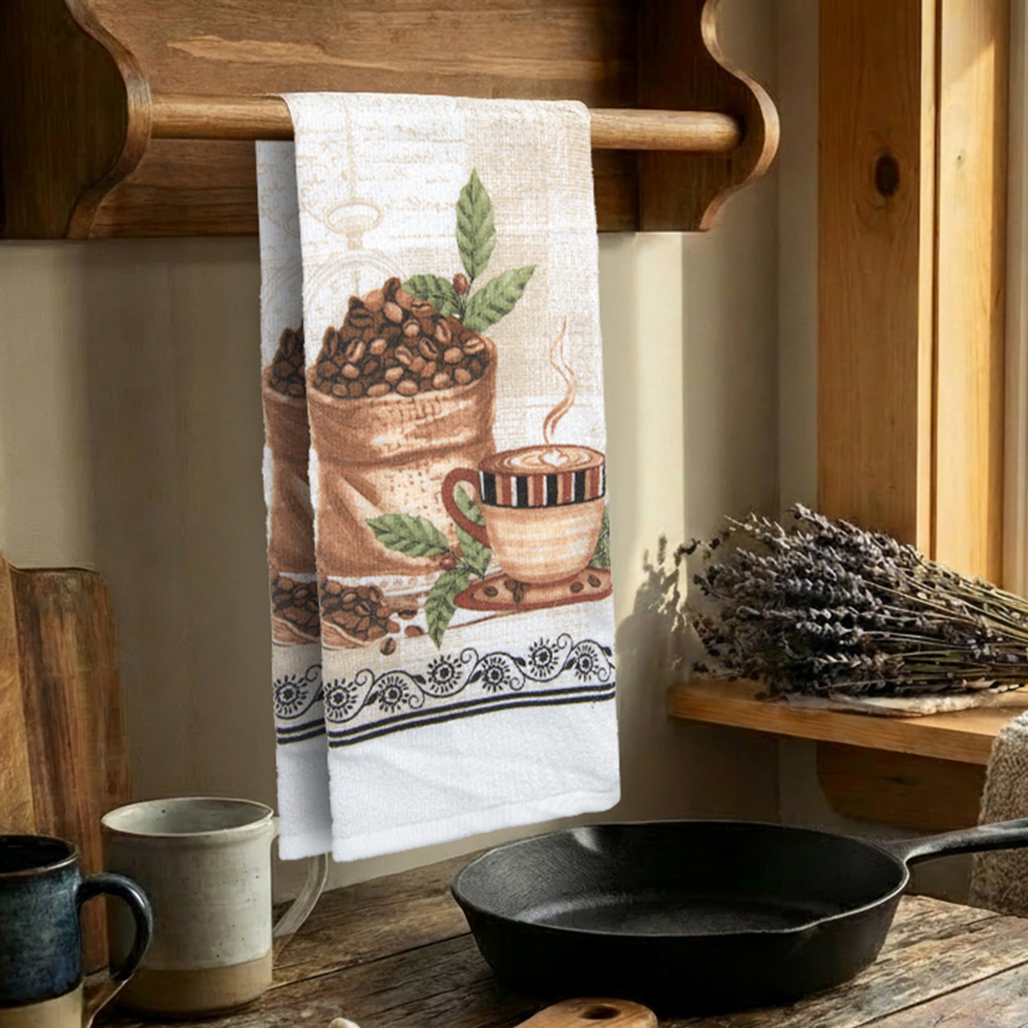 Coffee Bean Print Kitchen Hand Towel - Set of 6
