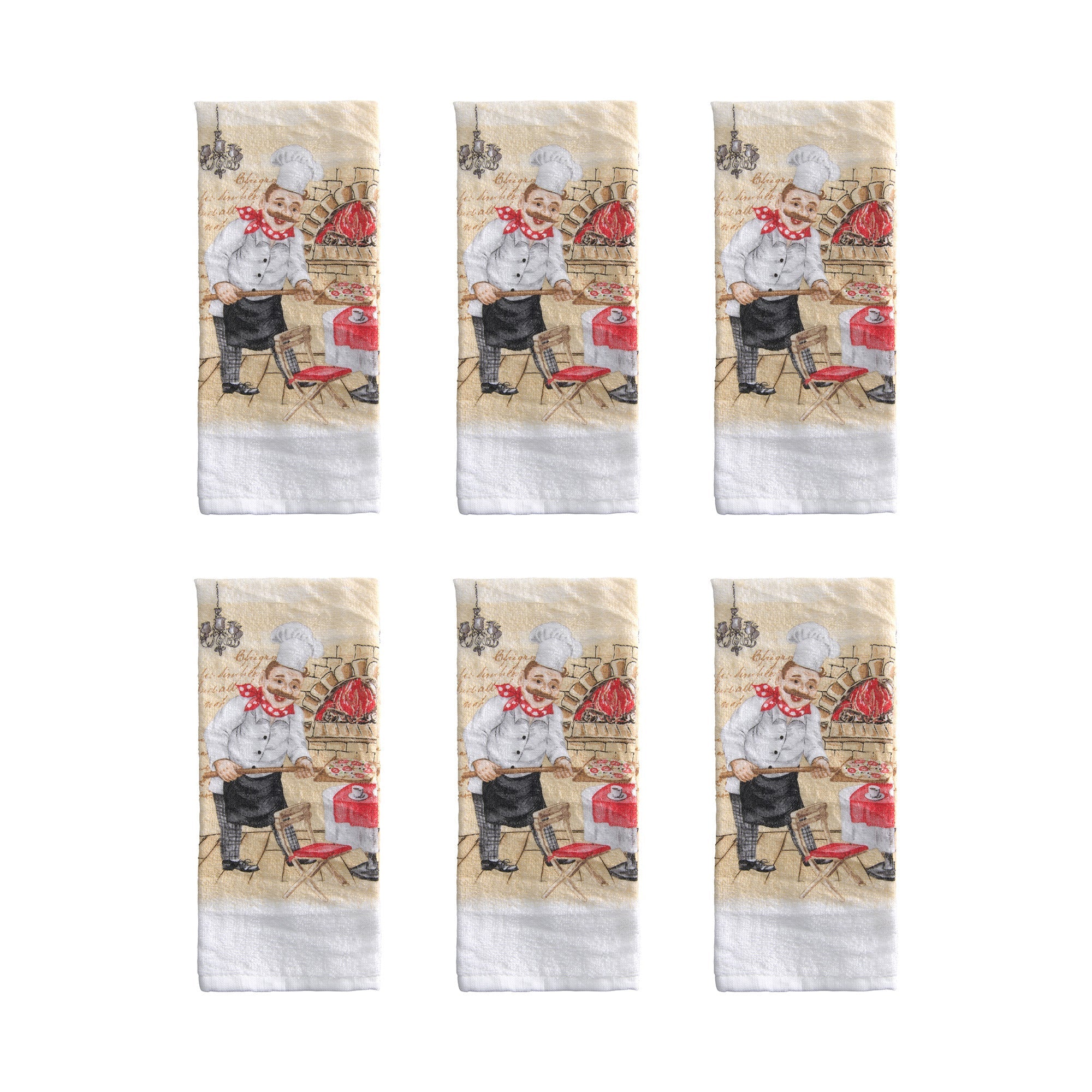 Chef Serving Pizza Novelty Kitchen Hand Towel - Set of 6