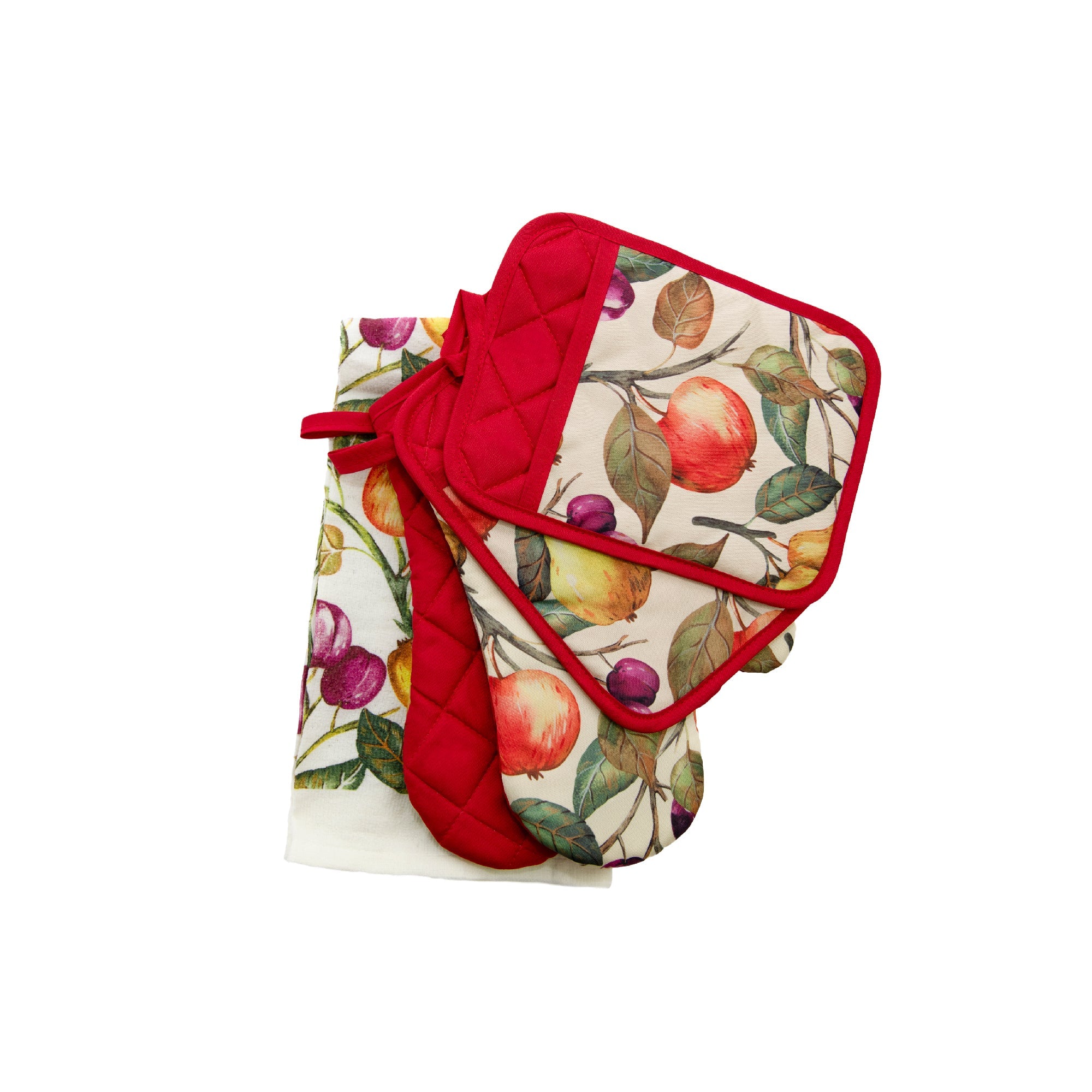 Apple & Pear Print 5-Piece Coordinated Kitchen Set - Set of 2