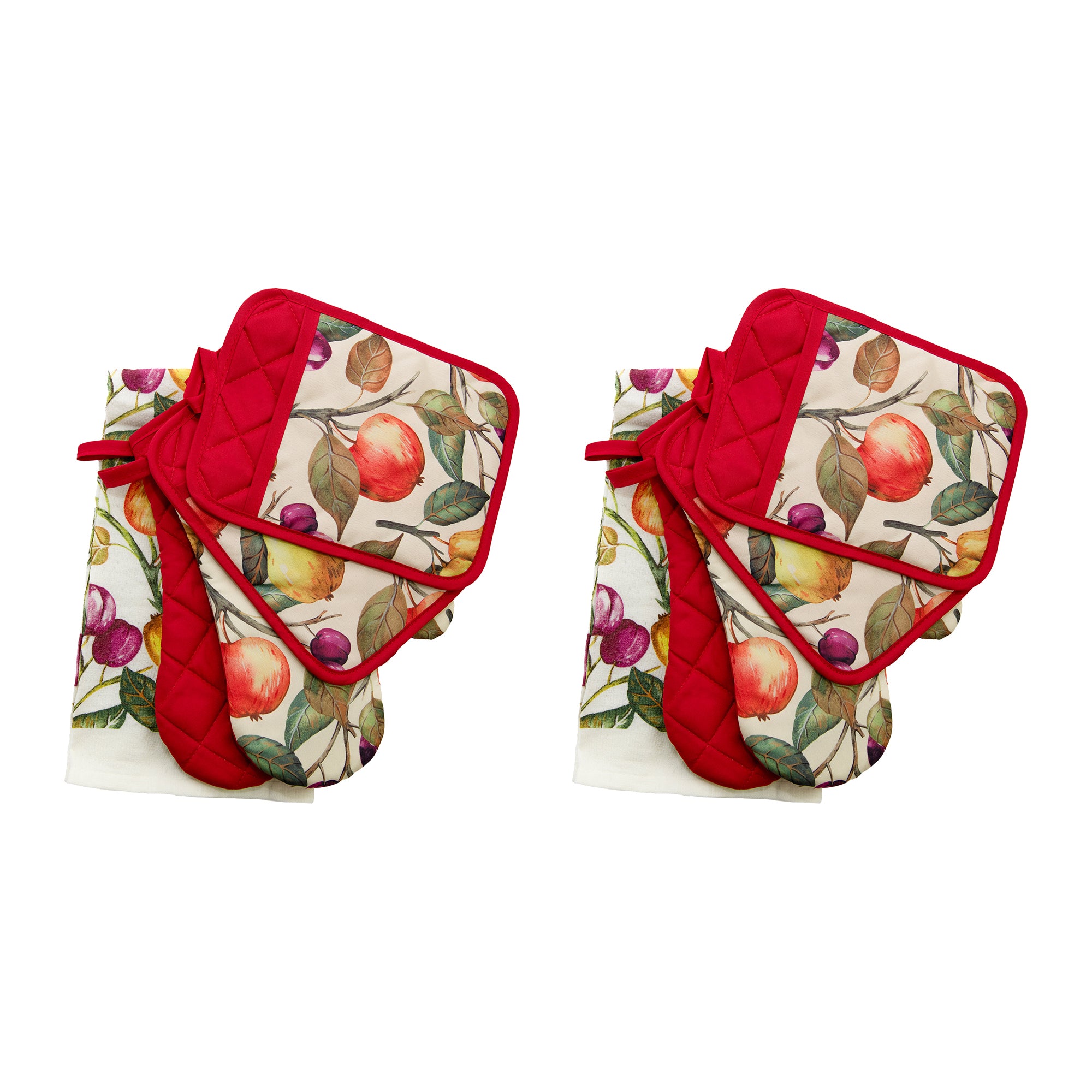 Apple & Pear Print 5-Piece Coordinated Kitchen Set - Set of 2