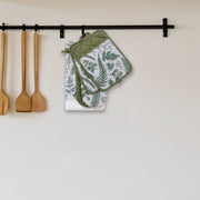 5 Piece Kitchen Set Fern Leaves Design, Dish Towel, Oven Mitt, Pot Holder, Coordinated Kitchen Decor