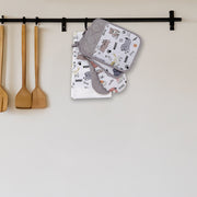 5 Piece Kitchen Set Dog and Cat Print, Dish Towel, Oven Mitt, Pot Holder, Coordinated Kitchen Decor