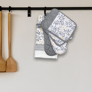 Gray Leaf Pattern 5-Piece Kitchen Textile Set - Set of 2