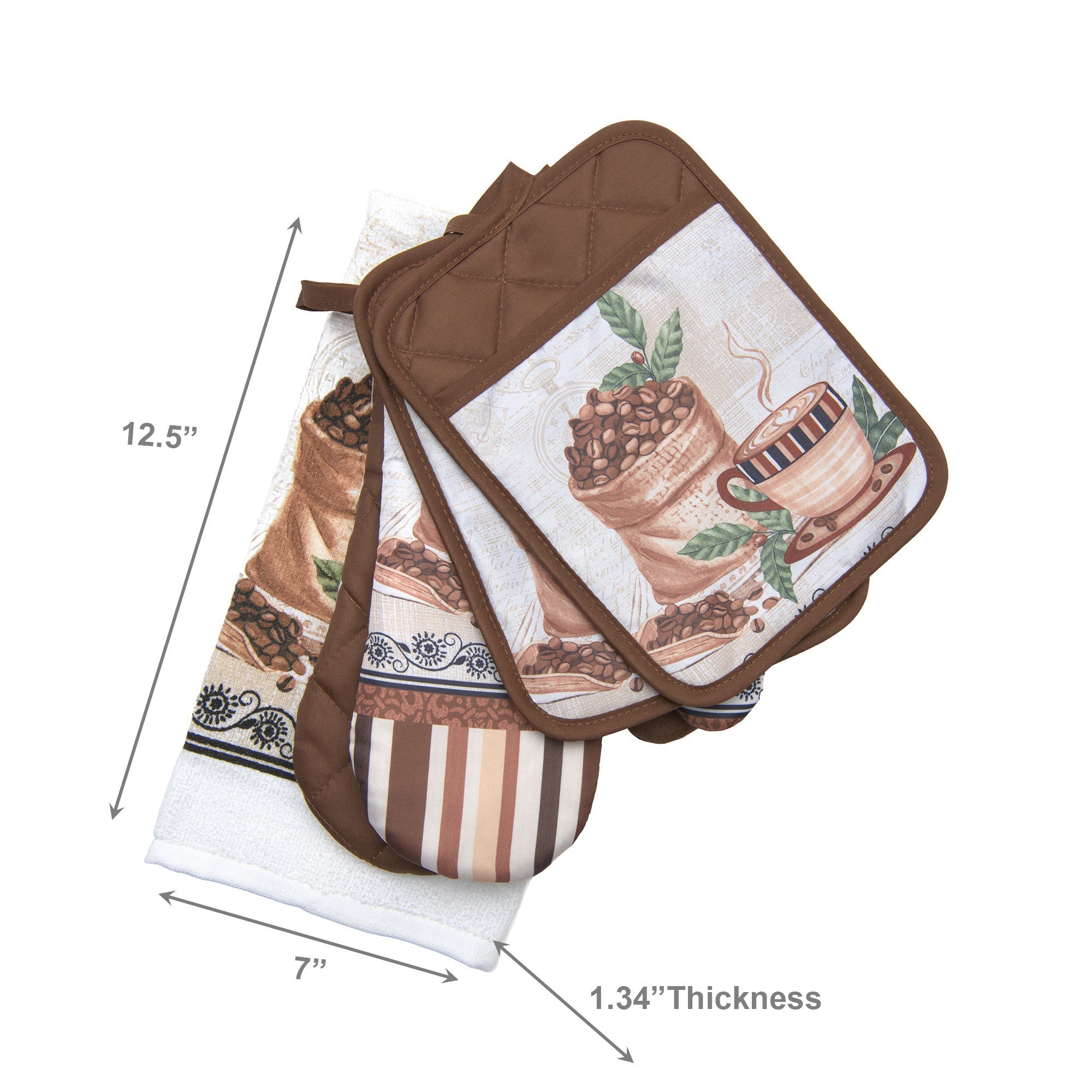 Coffee Bean Print 5-Piece Kitchen Textile Set - Set of 2