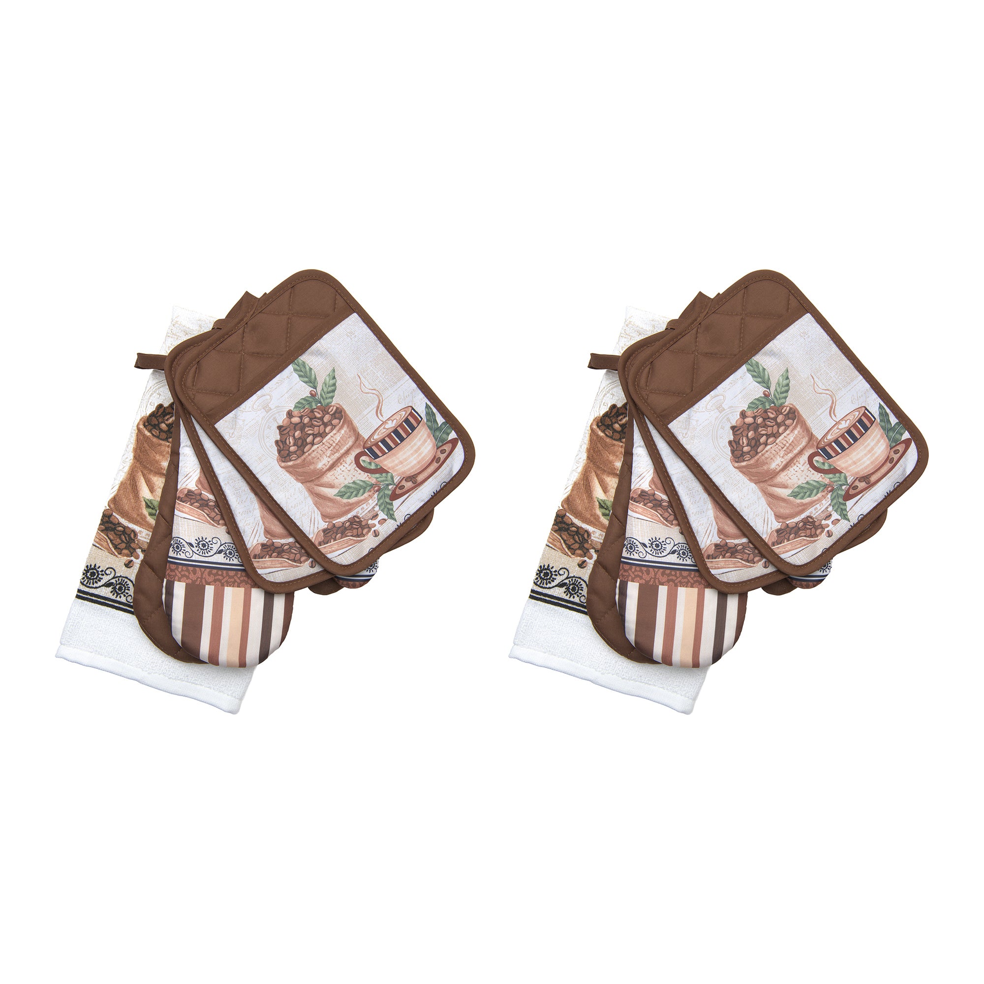 Coffee Bean Print 5-Piece Kitchen Textile Set - Set of 2