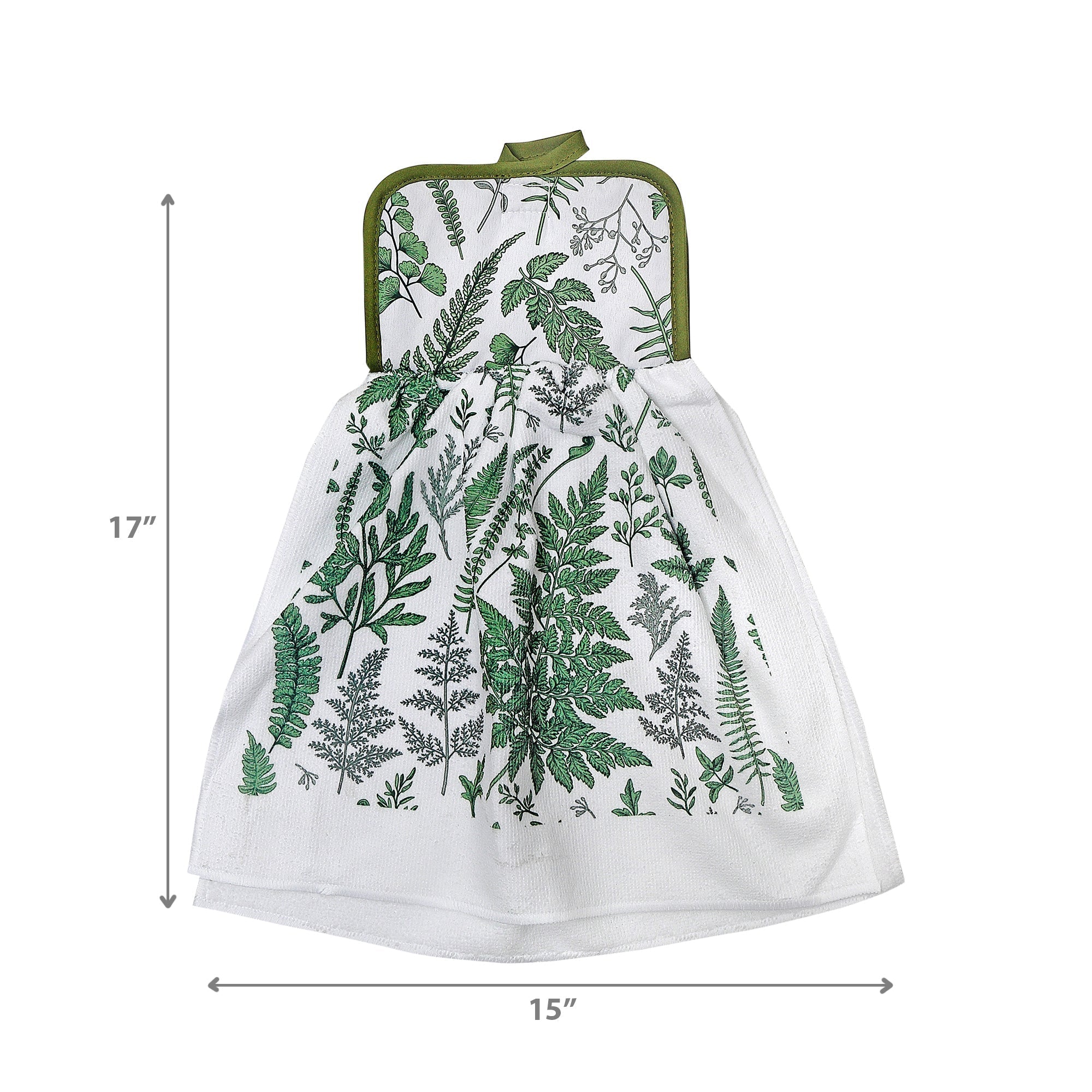 Tie Hand Towel Fern Leaves Design, Hanging Kitchen Towel, Decorative Cotton, Set of 2