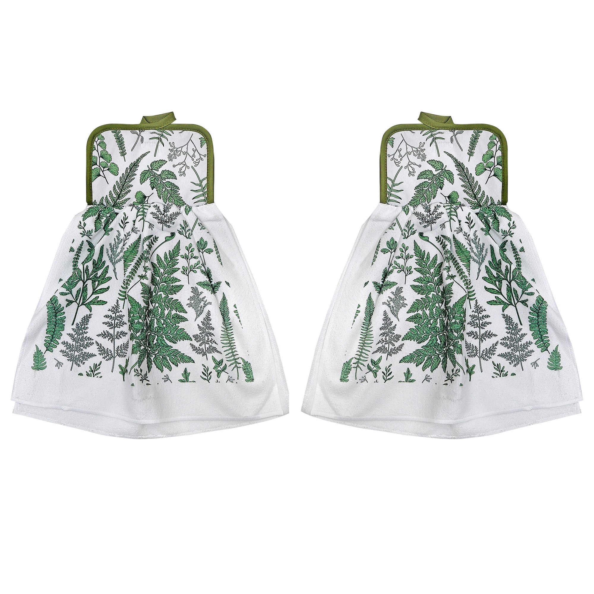 Tie Hand Towel Fern Leaves Design, Hanging Kitchen Towel, Decorative Cotton, Set of 2