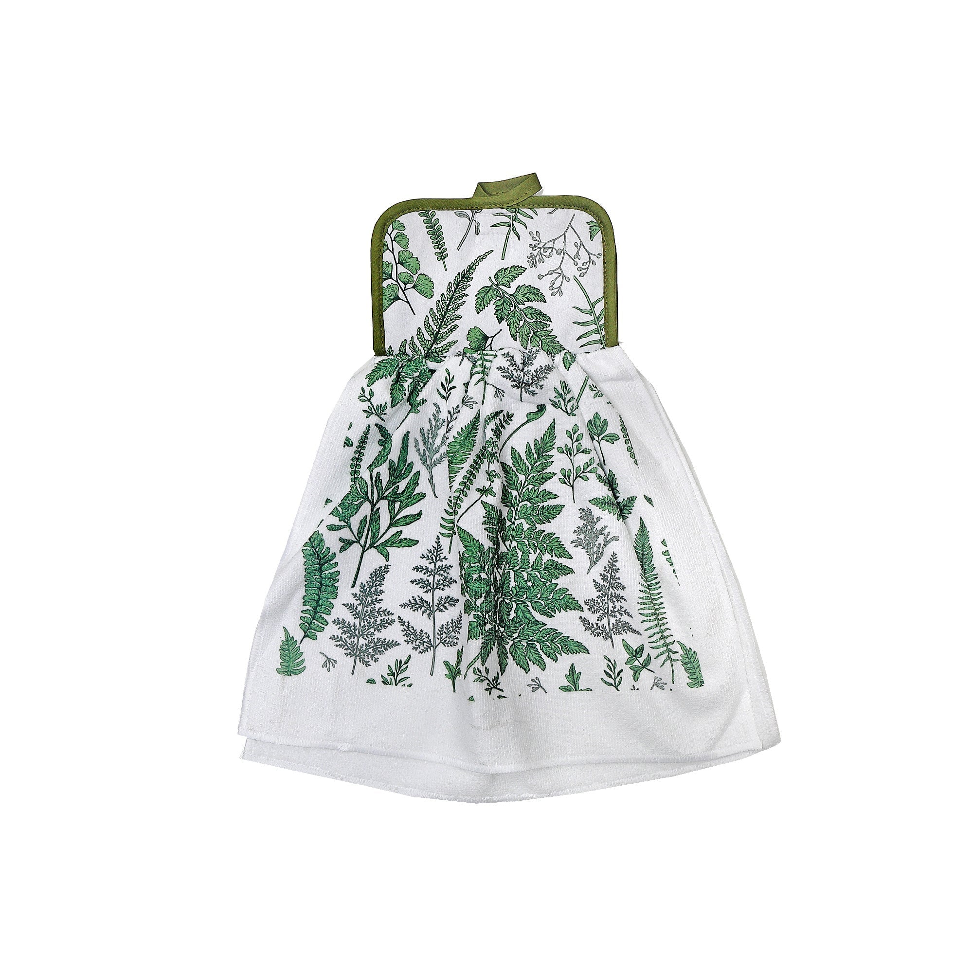 Tie Hand Towel Fern Leaves Design, Hanging Kitchen Towel, Decorative Cotton, Set of 2
