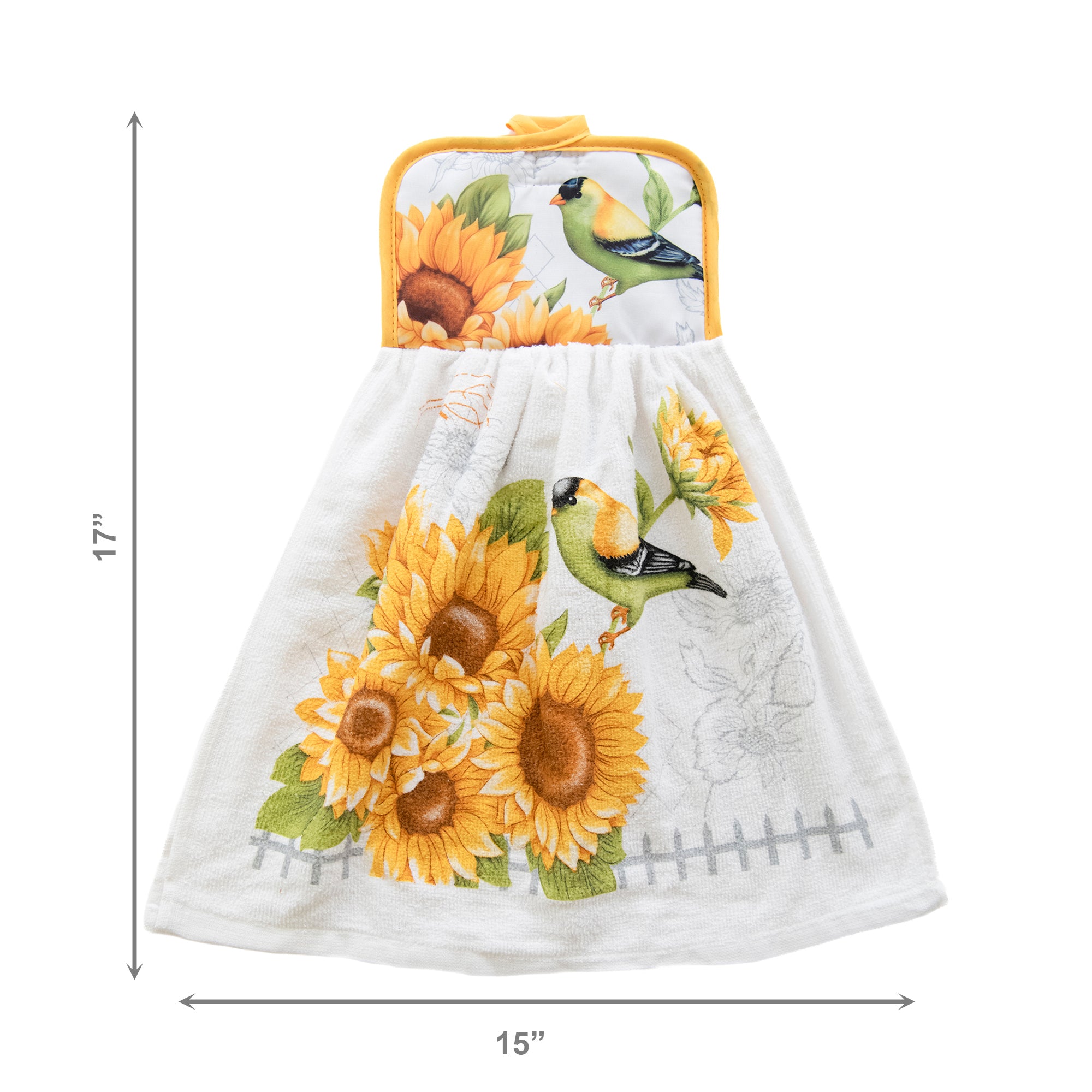 Finch on Sunflower Tie-Top Kitchen Hand Towel - Set of 2