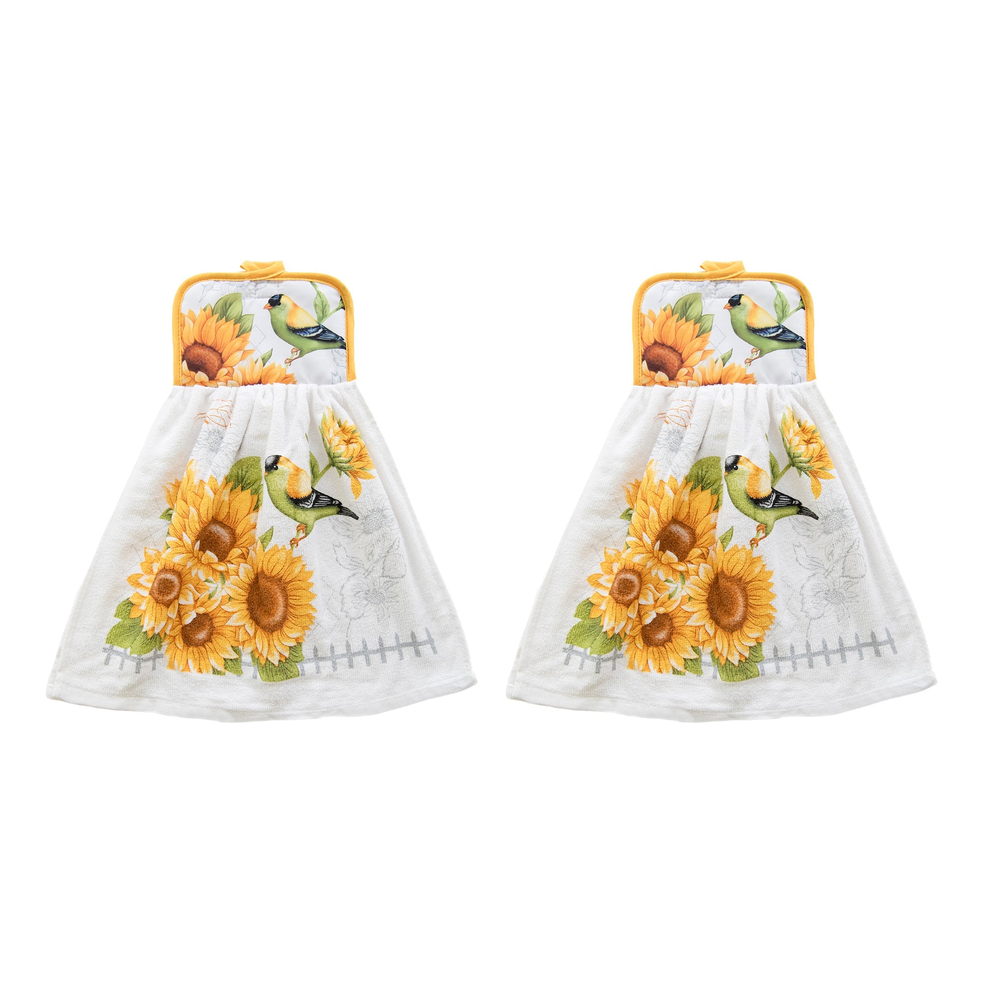 Finch on Sunflower Tie-Top Kitchen Hand Towel - Set of 2
