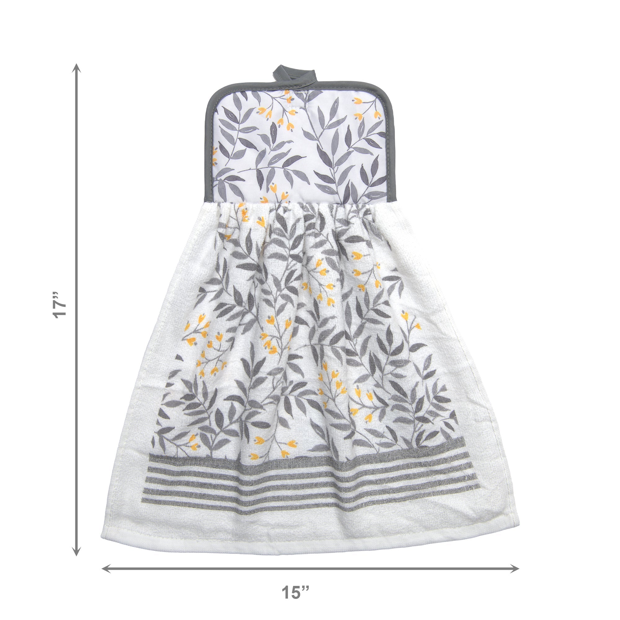 Gray Leaf Pattern Tie-Top Kitchen Hand Towel - Set of 2