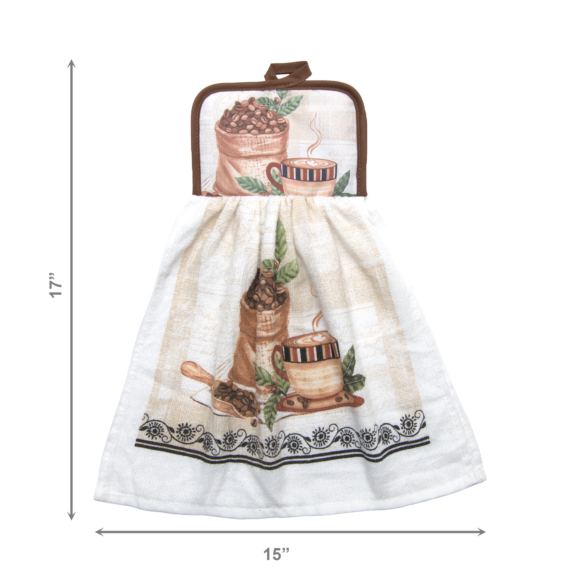 Coffee Bean Print Tie-Top Kitchen Hand Towel - Set of 2