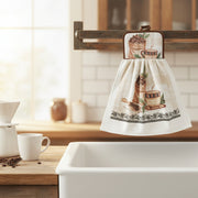 Coffee Bean Print Tie-Top Kitchen Hand Towel - Set of 2