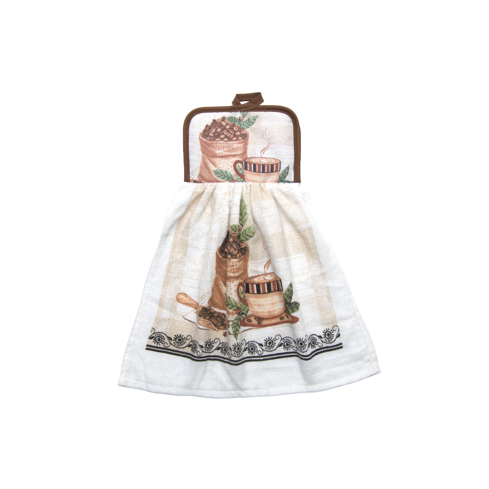 Coffee Bean Print Tie-Top Kitchen Hand Towel - Set of 2