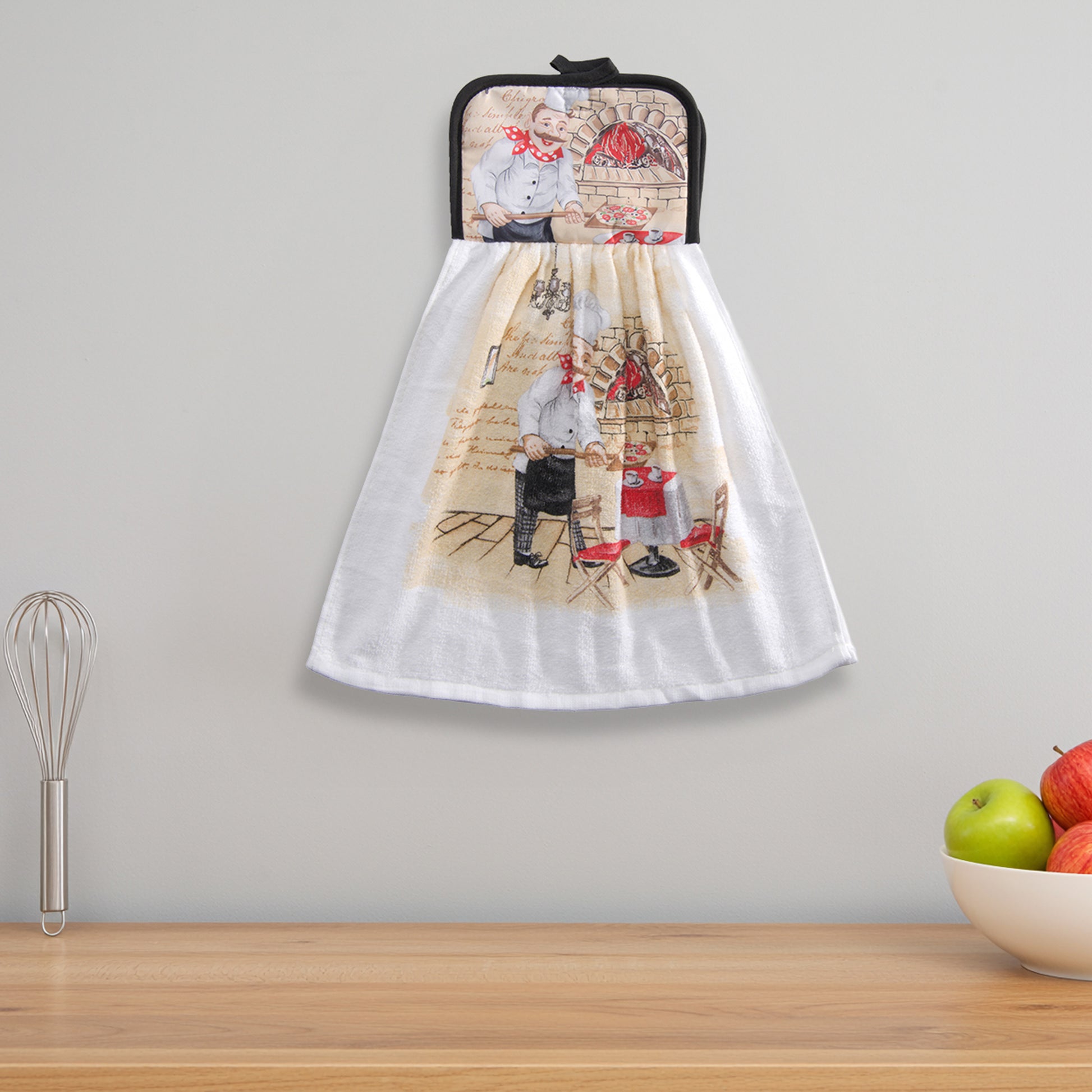 Chef Serving Pizza Tie-Top Kitchen Hand Towel - Set of 2