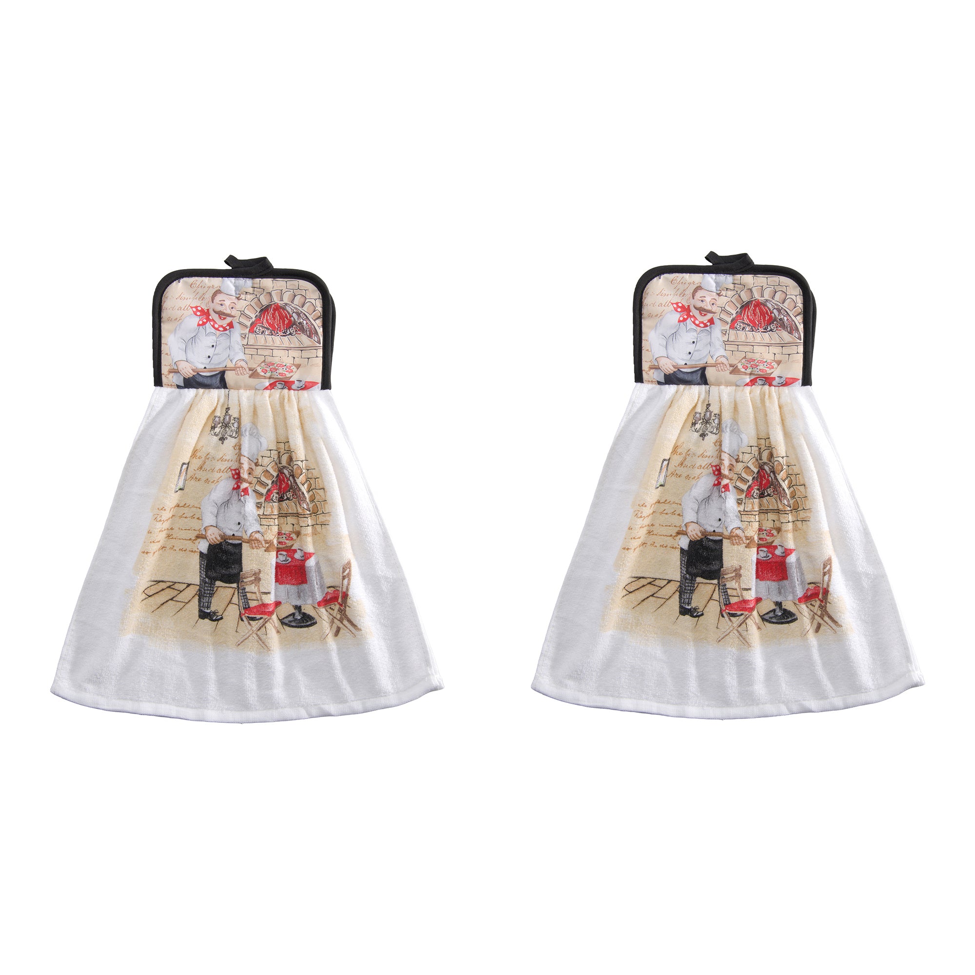 Chef Serving Pizza Tie-Top Kitchen Hand Towel - Set of 2
