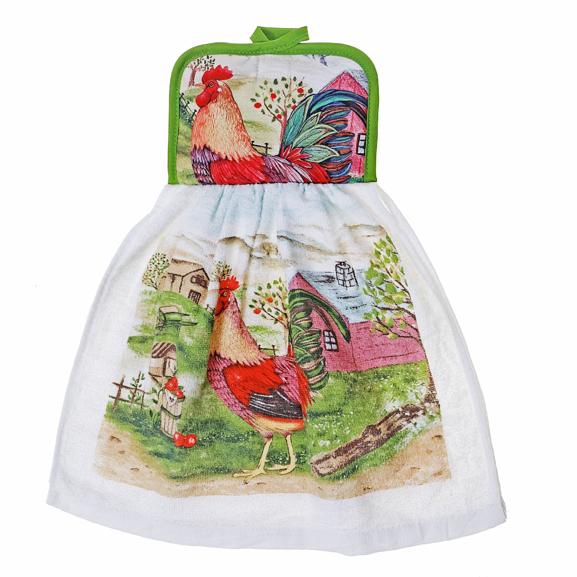 Tie Hand Towel Roosters Design Set Of 2, Kitchen Bathroom Towel
