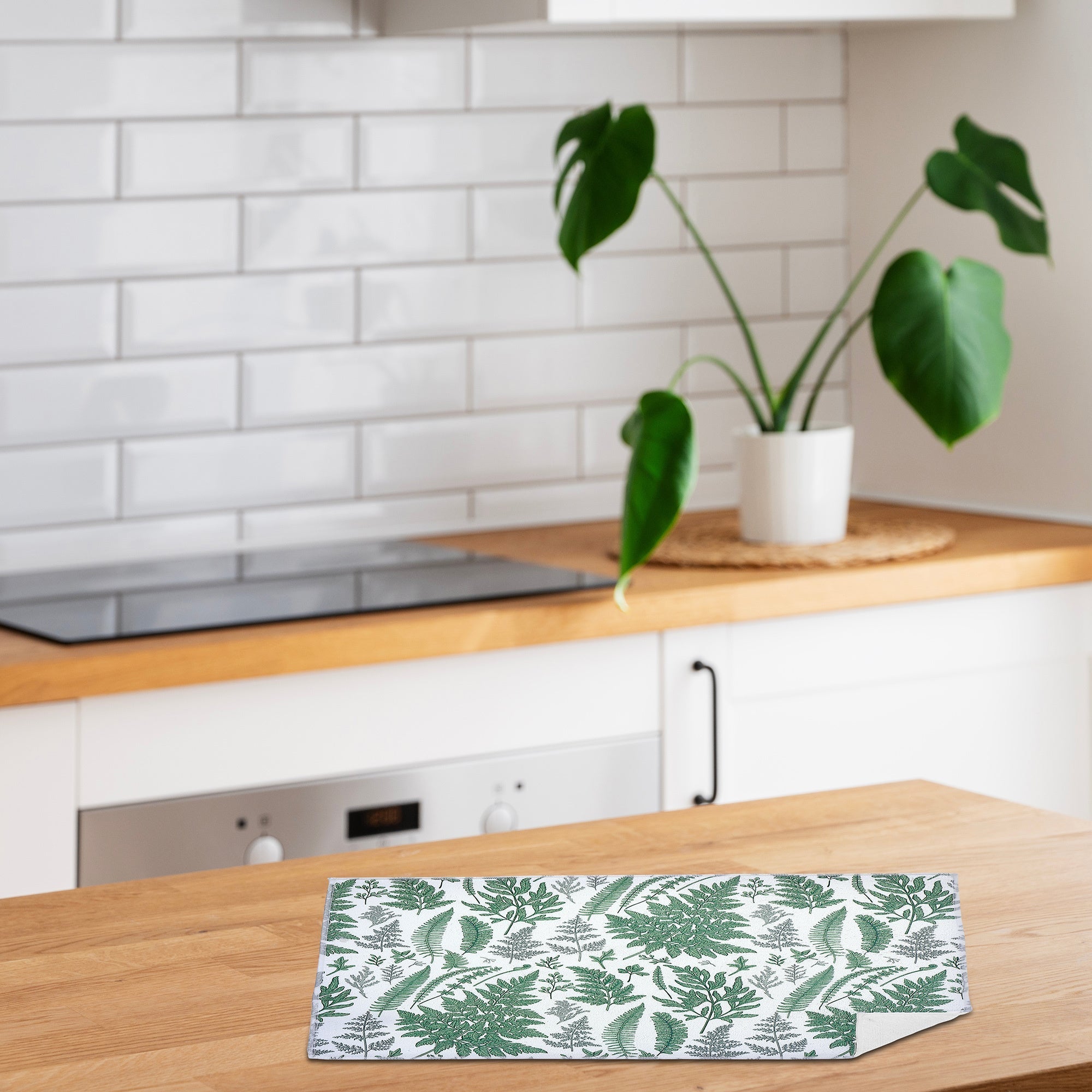 Microfibre Drying Mat Fern Leaves Design, Absorbent Dish Drainer Pad, Set of 2