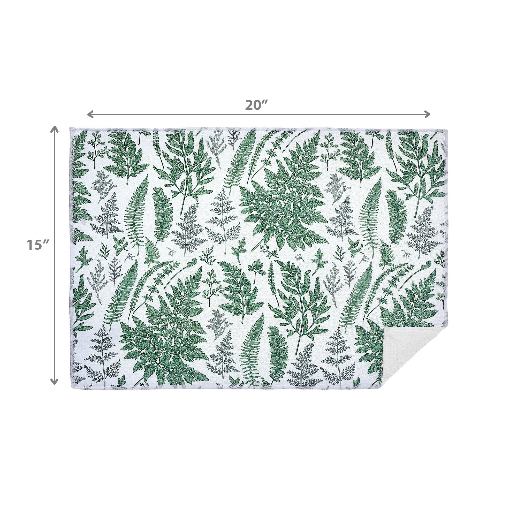 Microfibre Drying Mat Fern Leaves Design, Absorbent Dish Drainer Pad, Set of 2